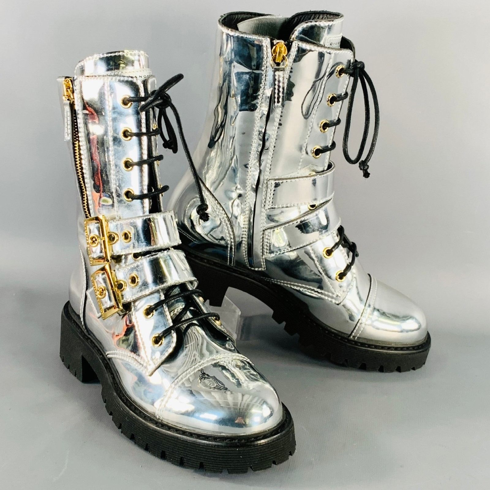 Giuseppe Zanotti GIUSEPPE ZANOTTI Metallic Silver Leather Side Zipper Boots Size US 6 / IT 36 - 1 Thumbnail