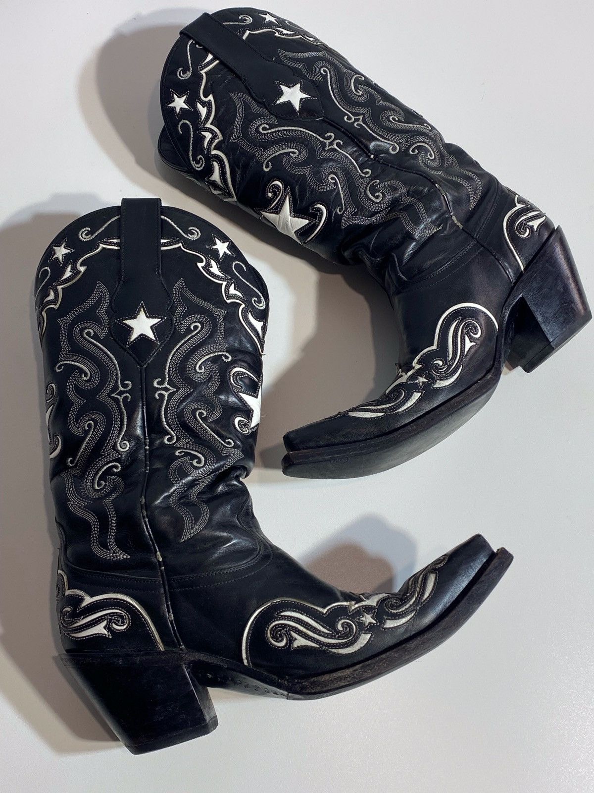 Genuine Leather 🔥 Y2K BLACK STAR COWBOY BOOTS MEXICO STAR EMBROIDERY WESTERN Size US 7 / EU 40 - 6 Thumbnail
