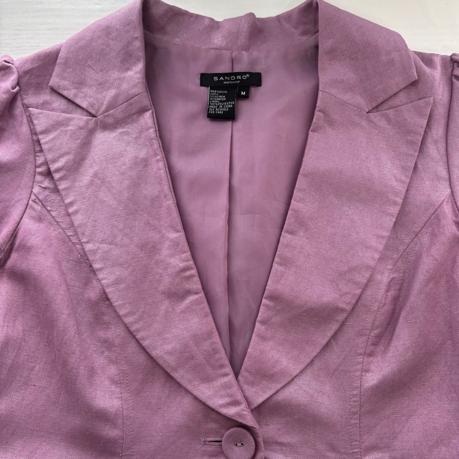 Other Sandro Lilac Linen Blend Puff Sleeve Peplum Blazer Top Med Size M / US 6-8 / IT 42-44 - 6 Thumbnail