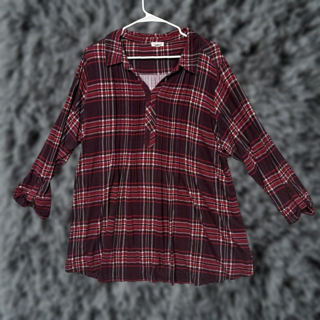 Vintage Westport Blouse Tunic Womens 2X Plus Red Plaid 3/4 Sleeve Boho Cabincore Shirt Size XXL / US 16-18 / IT 52-54 - 1 Thumbnail