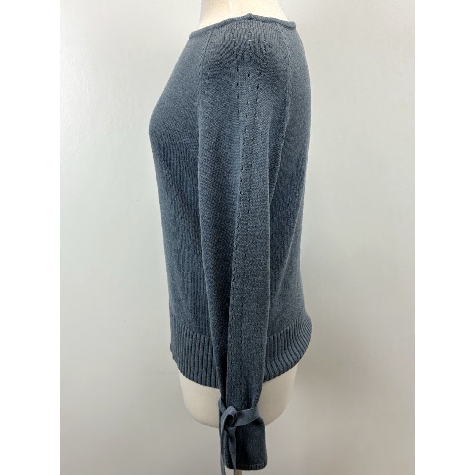 Vintage Sundance Sweater Aryka Knit Long Bell Sleeve Tie Cotton Merino Womens M Coastal Pullover Knit Size L / US 10 / IT 46 - 2 Thumbnail