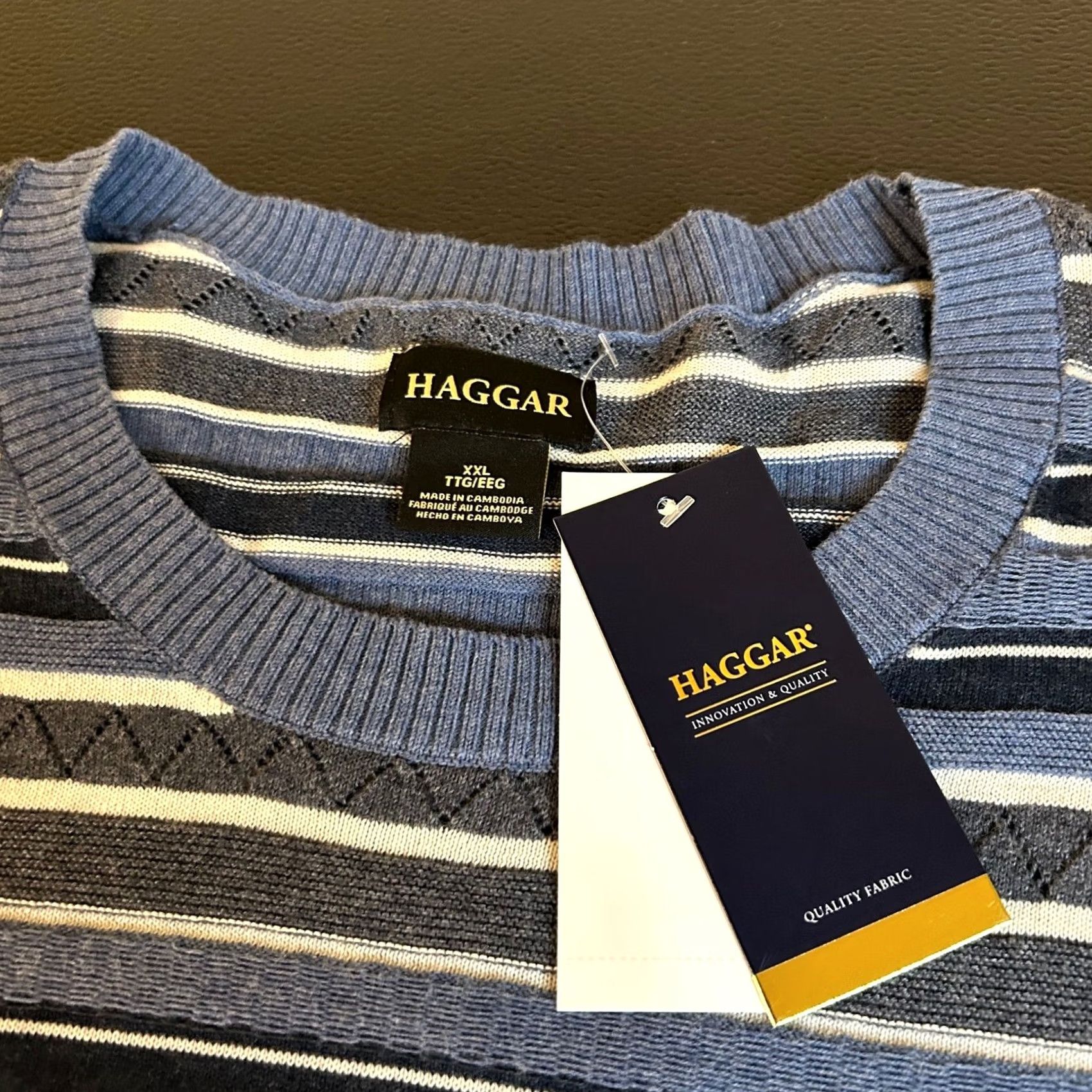Haggar Haggar Striped Sweater Crew Neck Pullover Lightweight Chambray Blue Mens XXL NWT Size US XXL / EU 58 / 5 - 2 Thumbnail