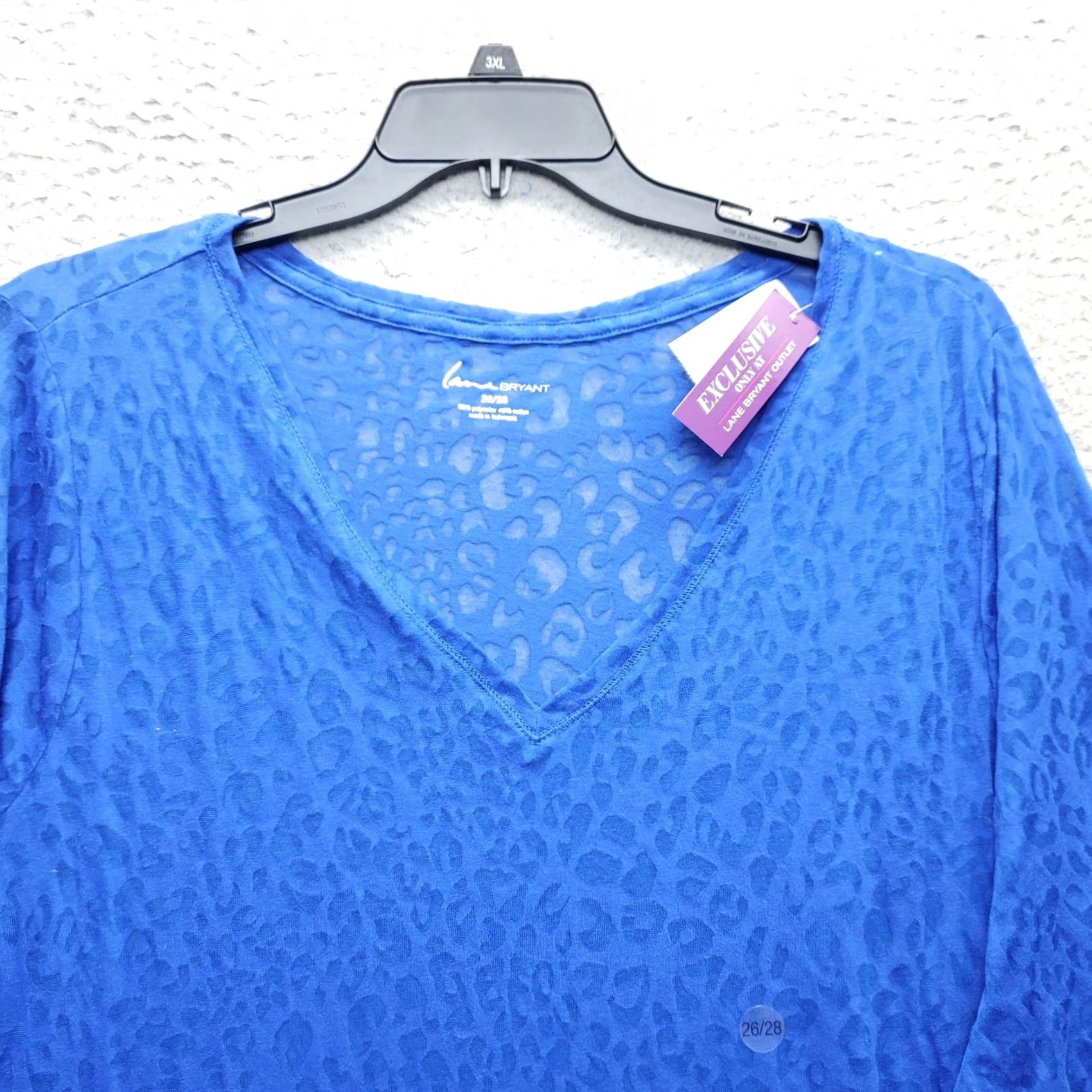Vintage Lane Bryant Top Womens 26 Blue Tunic Leopard Print Sheer Long Sleeve Neck Size 4XL / US 24-26 - 3 Thumbnail