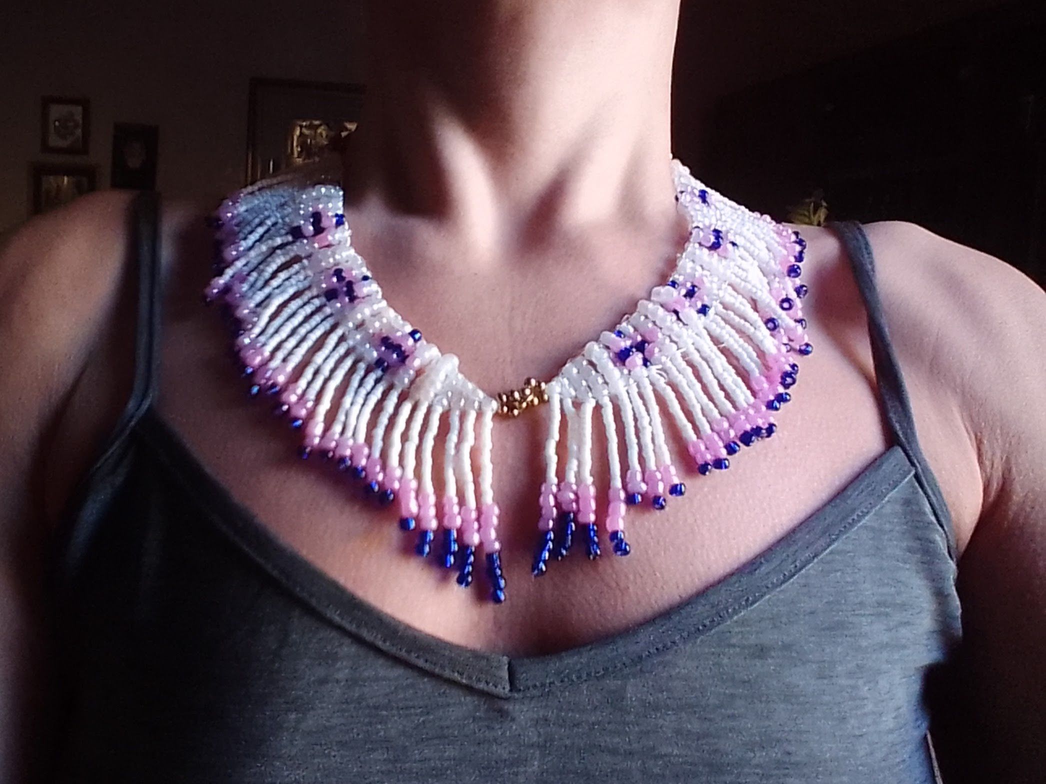 Handmade NECKLACE ETHNIC NATIVE AMERICANS WHITE BANGS Size ONE SIZE - 5 Thumbnail