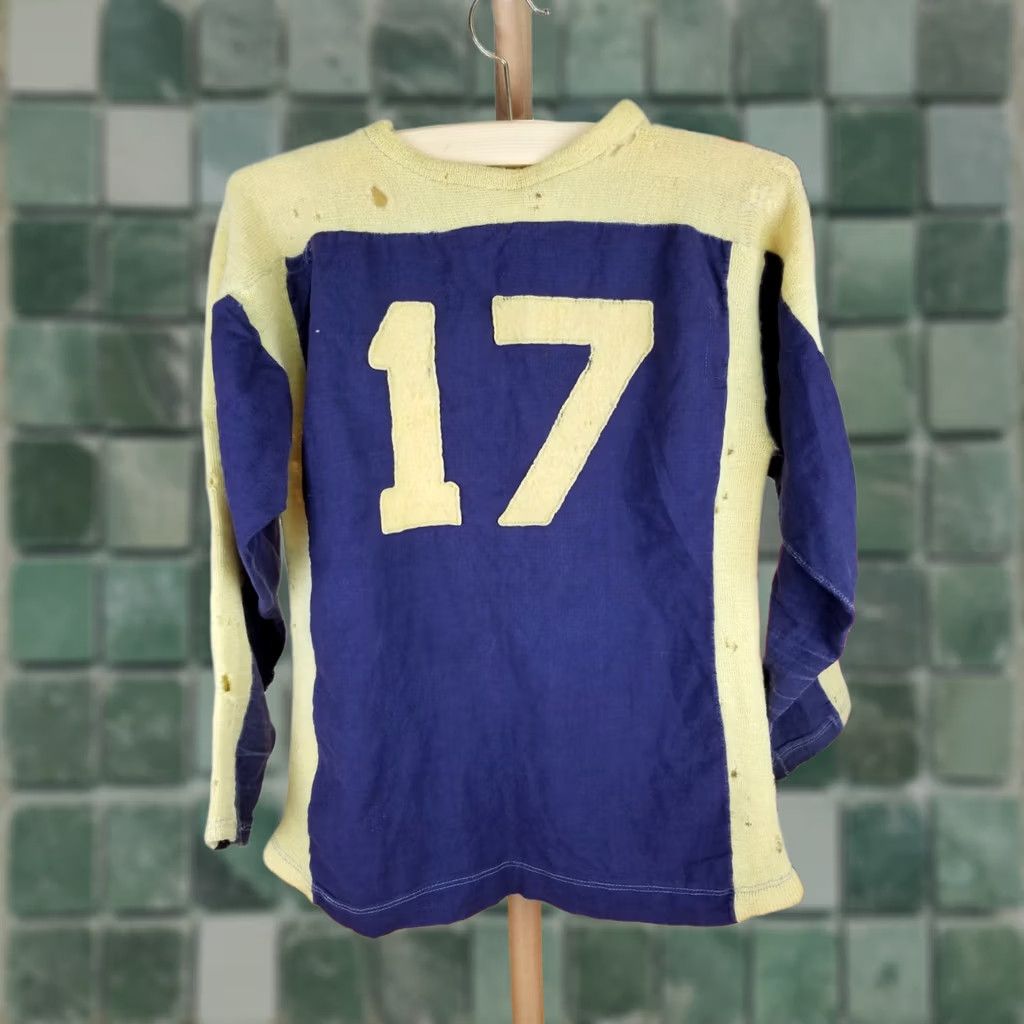 Vintage VINTAGE UNKNOWN SPORT JERSEY WOOL/COTTON SZ MEDIUM Yellow/Blue CROSS CHEST 19 INCH NECK TO CUFF 27 INCH TOP TO BOTTOM 25 INCH Mens Size US M / EU 48-50 / 2 - 1 Thumbnail