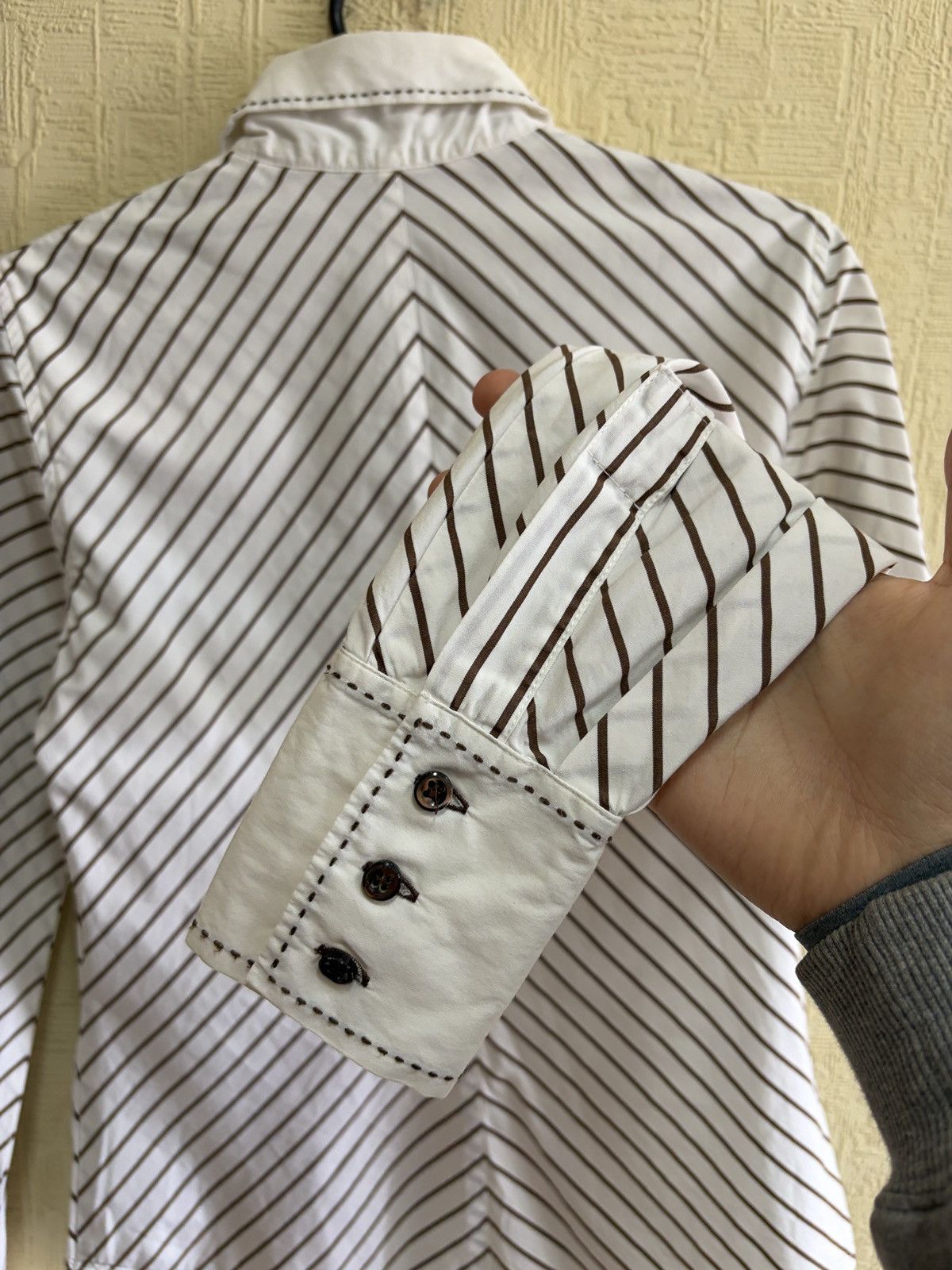Moncler Moncler Brown White Chevron Stripe Dagger Collar Shirt Sz 46 Size L / US 10 / IT 46 - 6 Thumbnail