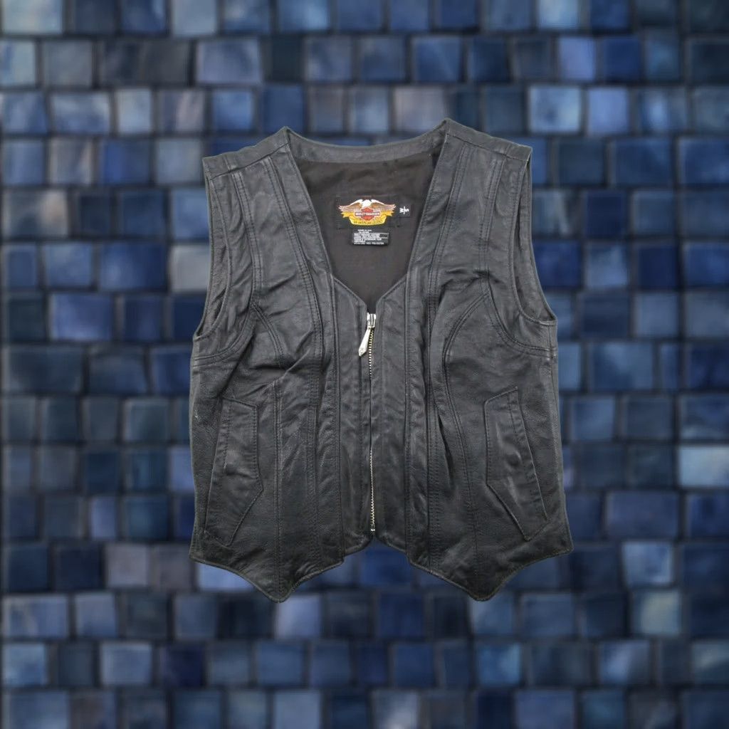 Harley Davidson Harley-Davidson Women's Embossed Leather Motorcycle Vest Zip Black Biker Size S Size S / US 4 / IT 40 - 1 Thumbnail