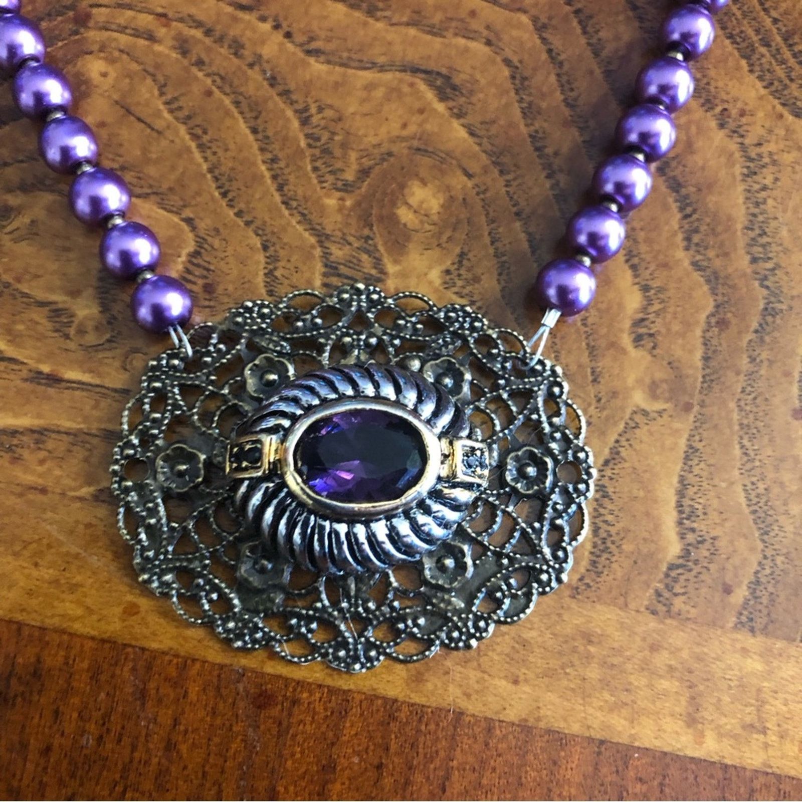 Handmade Handcrafted repurpose genuine amethyst Pearl necklace Size ONE SIZE - 9 Thumbnail