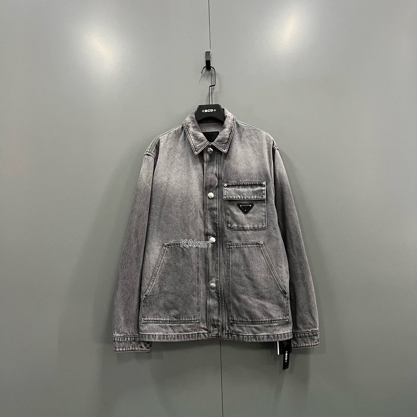 Prada Prada Gray Washed Triangle Logo Denim Shirt Size US M / EU 48-50 / 2 - 1 Thumbnail