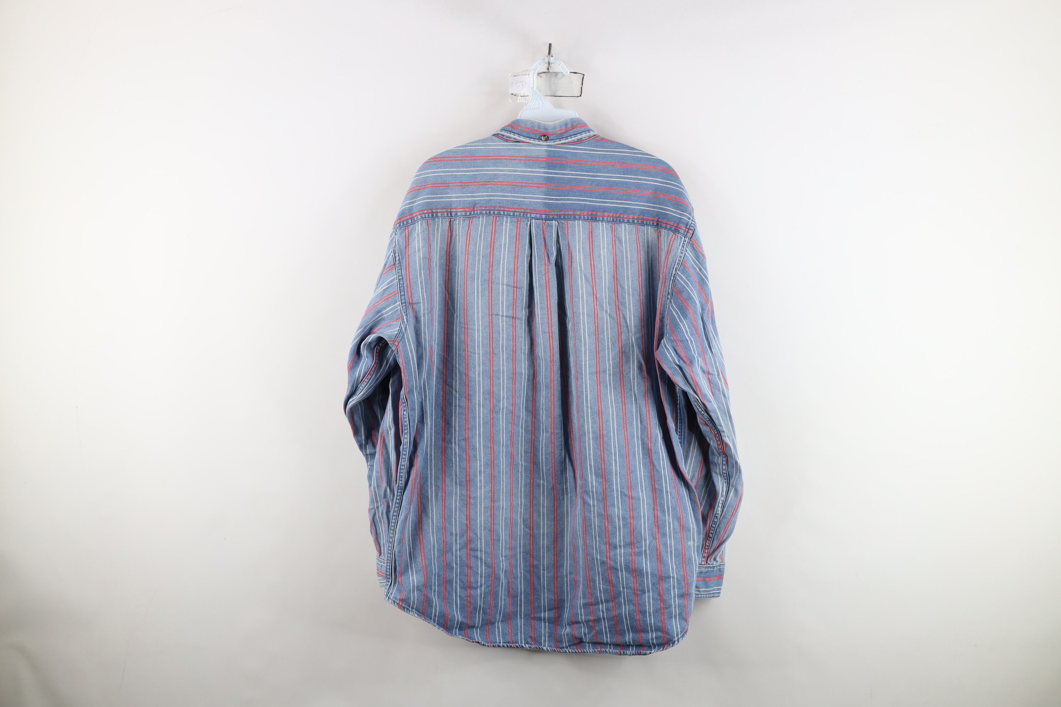 Vintage Vintage 90s Streetwear Striped Denim Jean Button Down Shirt Size US L / EU 52-54 / 3 - 11 Thumbnail
