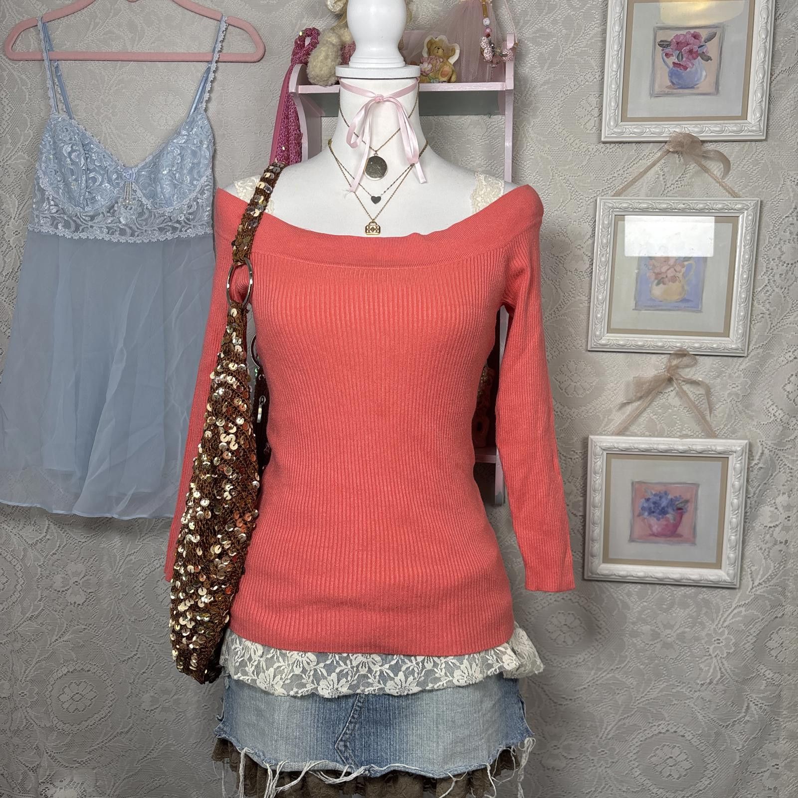 Cartoon Network y2k off the shoulder fitted coral top Size S / US 4 / IT 40 - 1 Thumbnail
