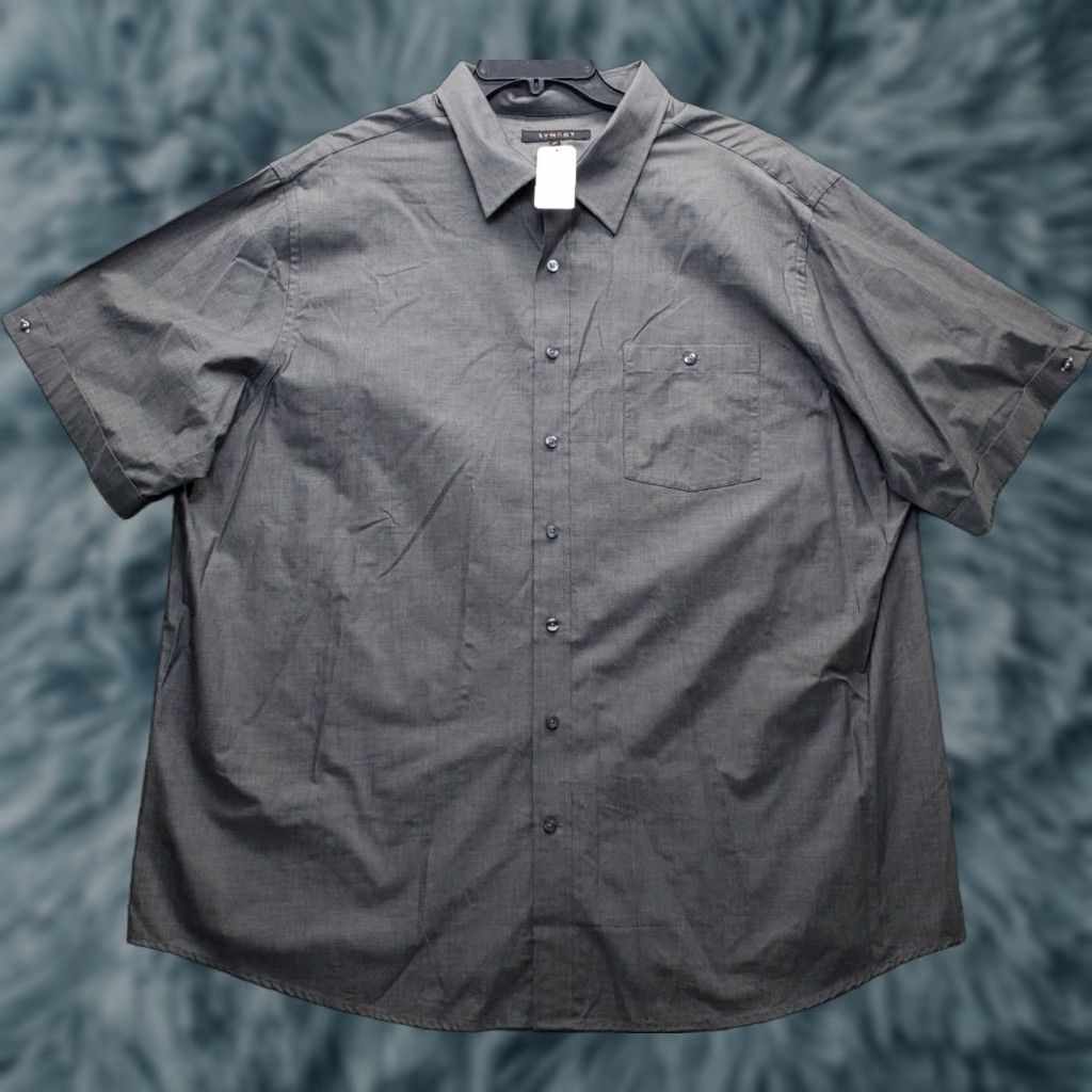 Vintage Synrgy Mens Shirt 2XL Gray Short Sleeve Button-Up Pocket Chest 27.75 Length 33.75 NWT Midweight Casual Size US XXL / EU 58 / 5 - 1 Thumbnail