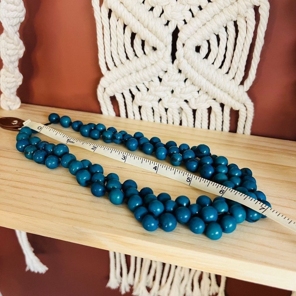 Vintage Vintage 1970s Beaded Collar Choker Necklace Teal Blue Stone Size ONE SIZE - 6 Thumbnail