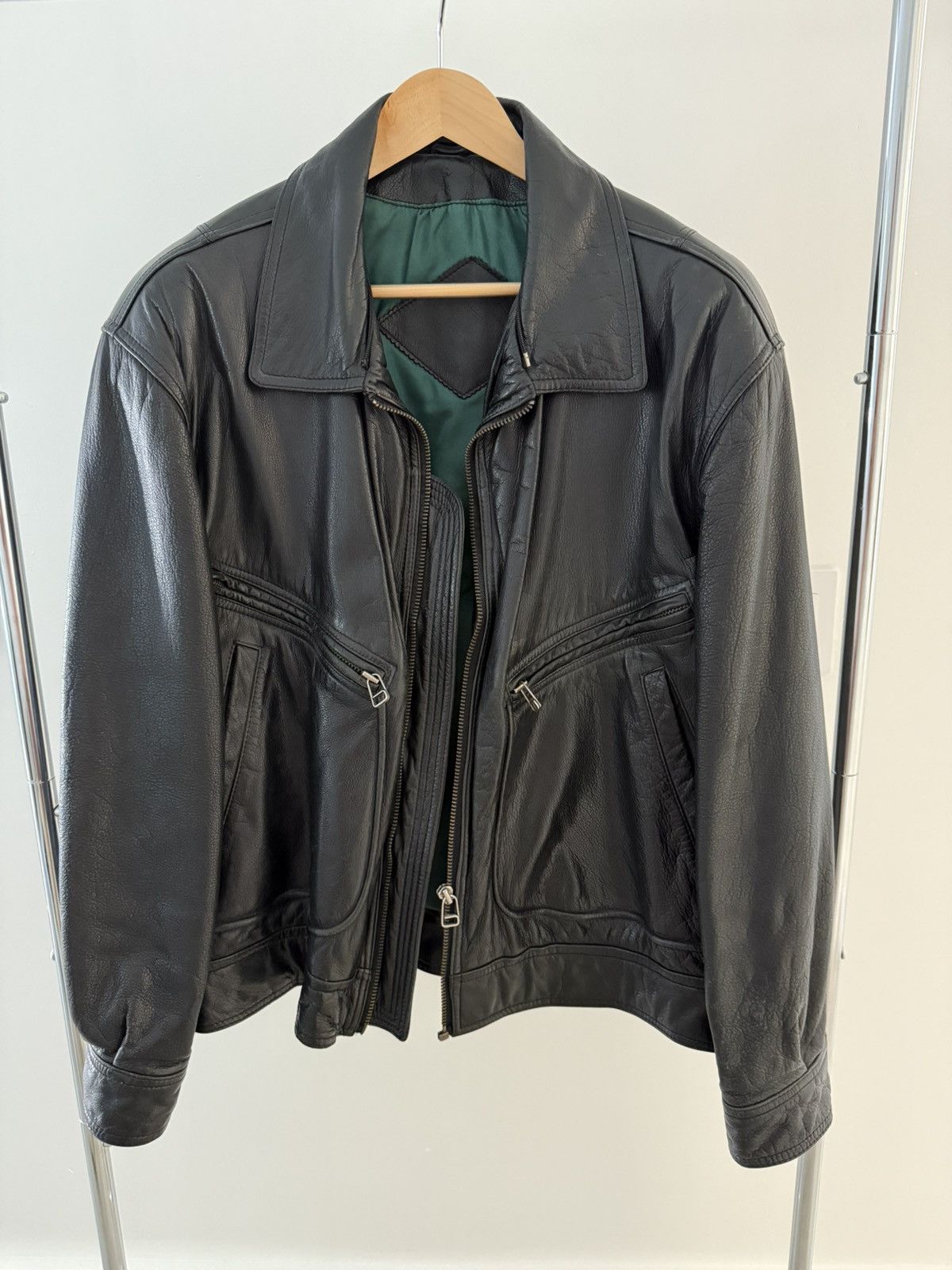 Vintage Yvse Saint Laurent Style Bomber Leather Jacket Size US L / EU 52-54 / 3 - 1 Thumbnail