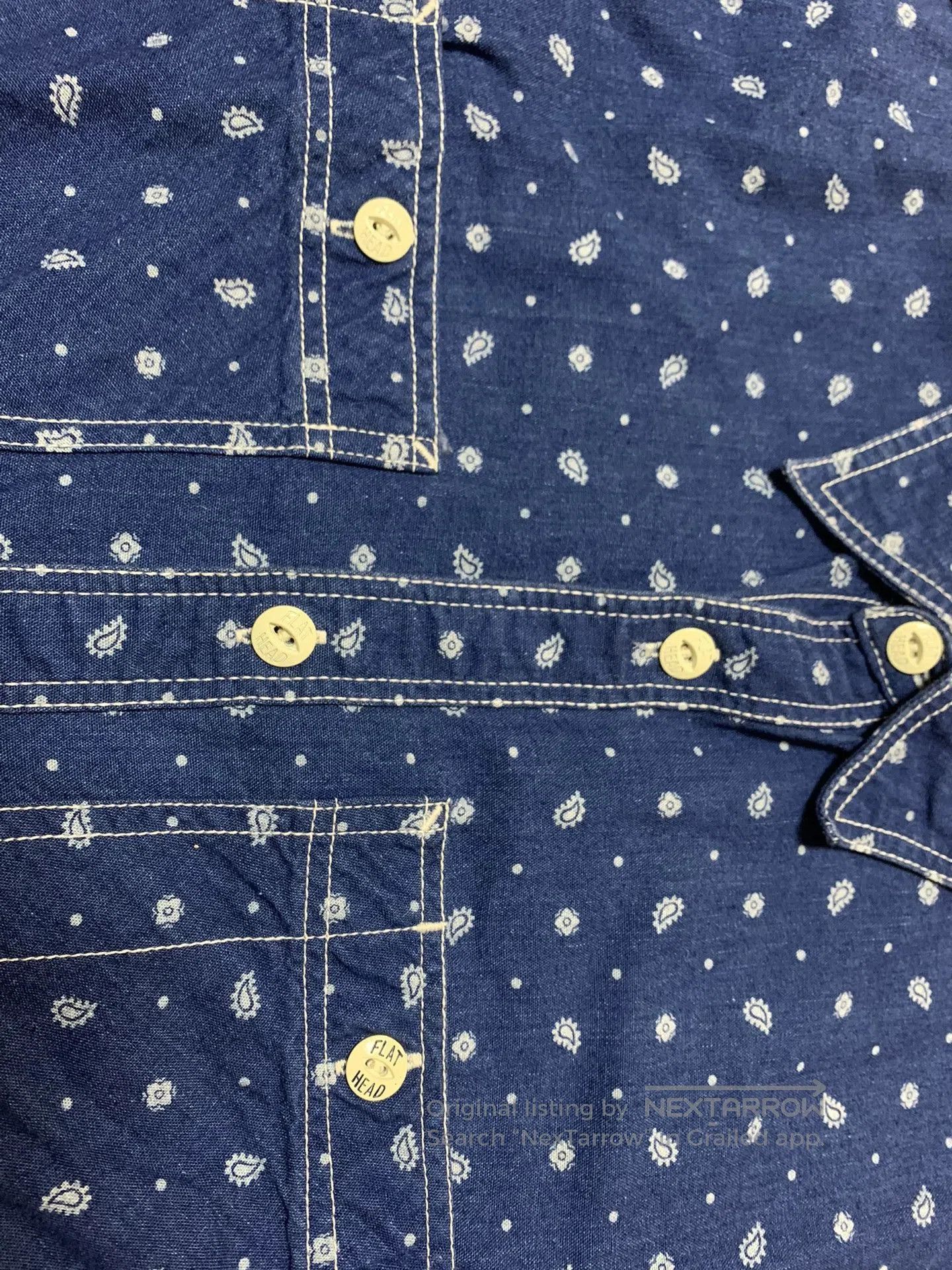 The Flat Head THE FLAT HEAD Indigo Bandana Short. Size US XXS / EU 40 - 3 Thumbnail