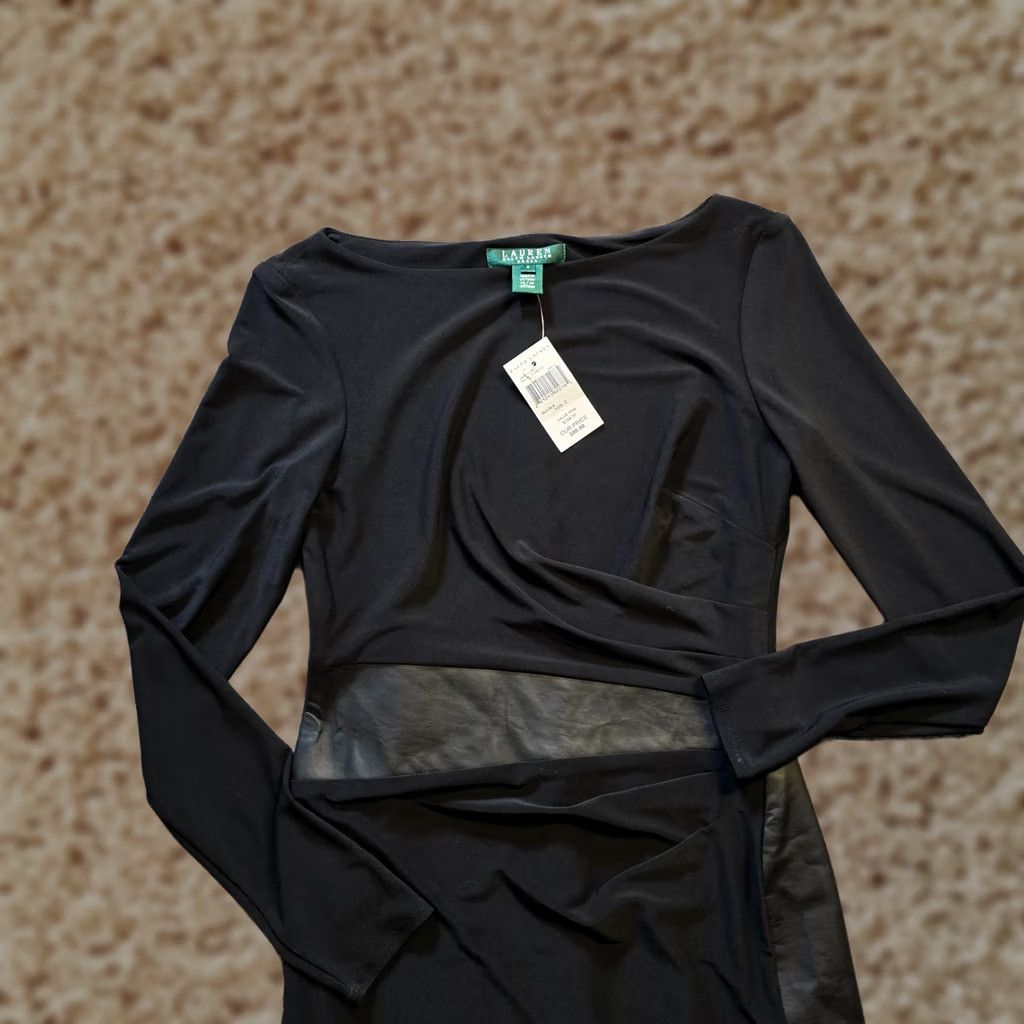 Ralph Lauren Lauren Ralph Lauren Dress Womens Size 2 Black Vegan Leather Trim Fitted Career Dress Size XS / US 0-2 / IT 36-38 - 1 Thumbnail