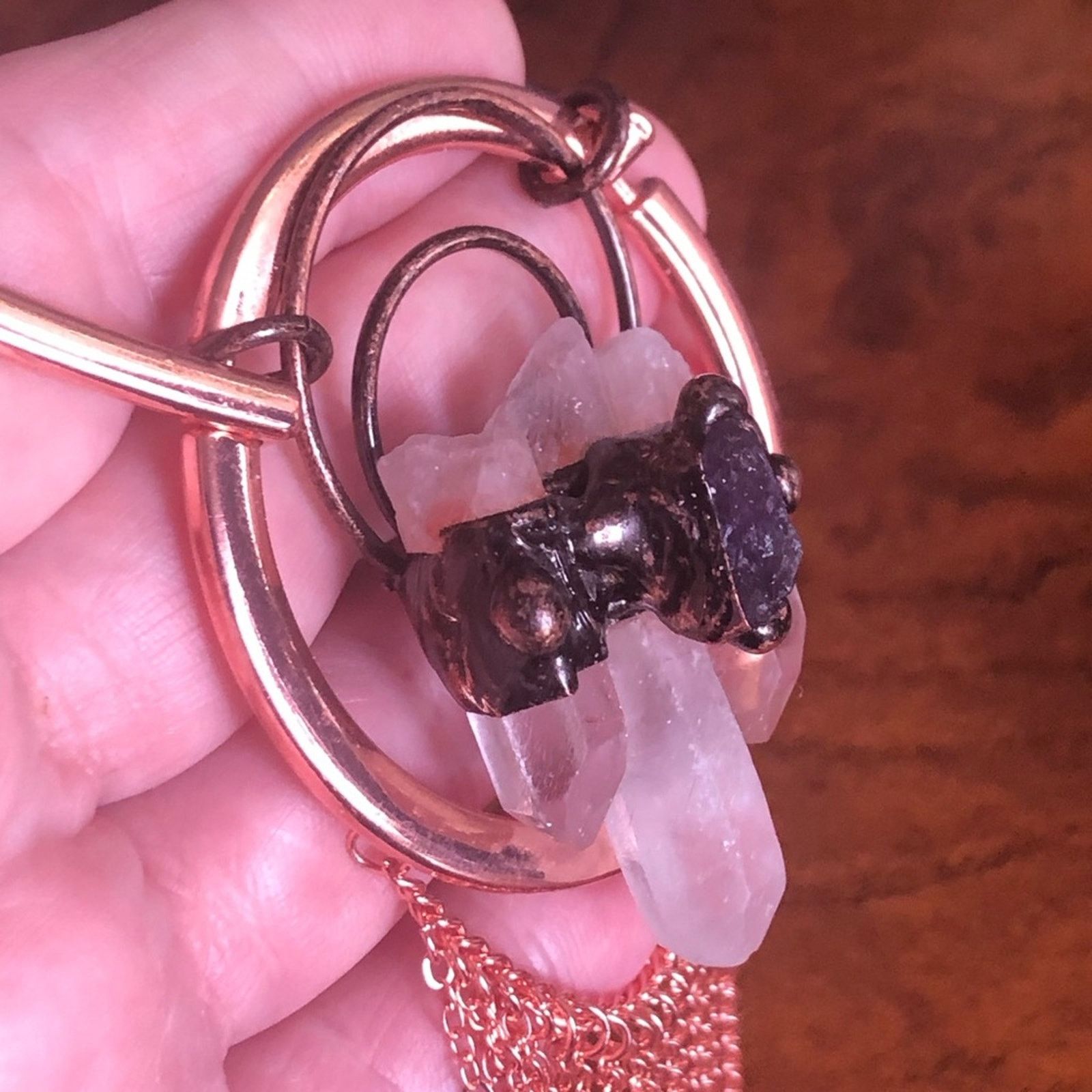 Handmade Handcrafted copper amethyst clear quartz necklace Size ONE SIZE - 8 Thumbnail