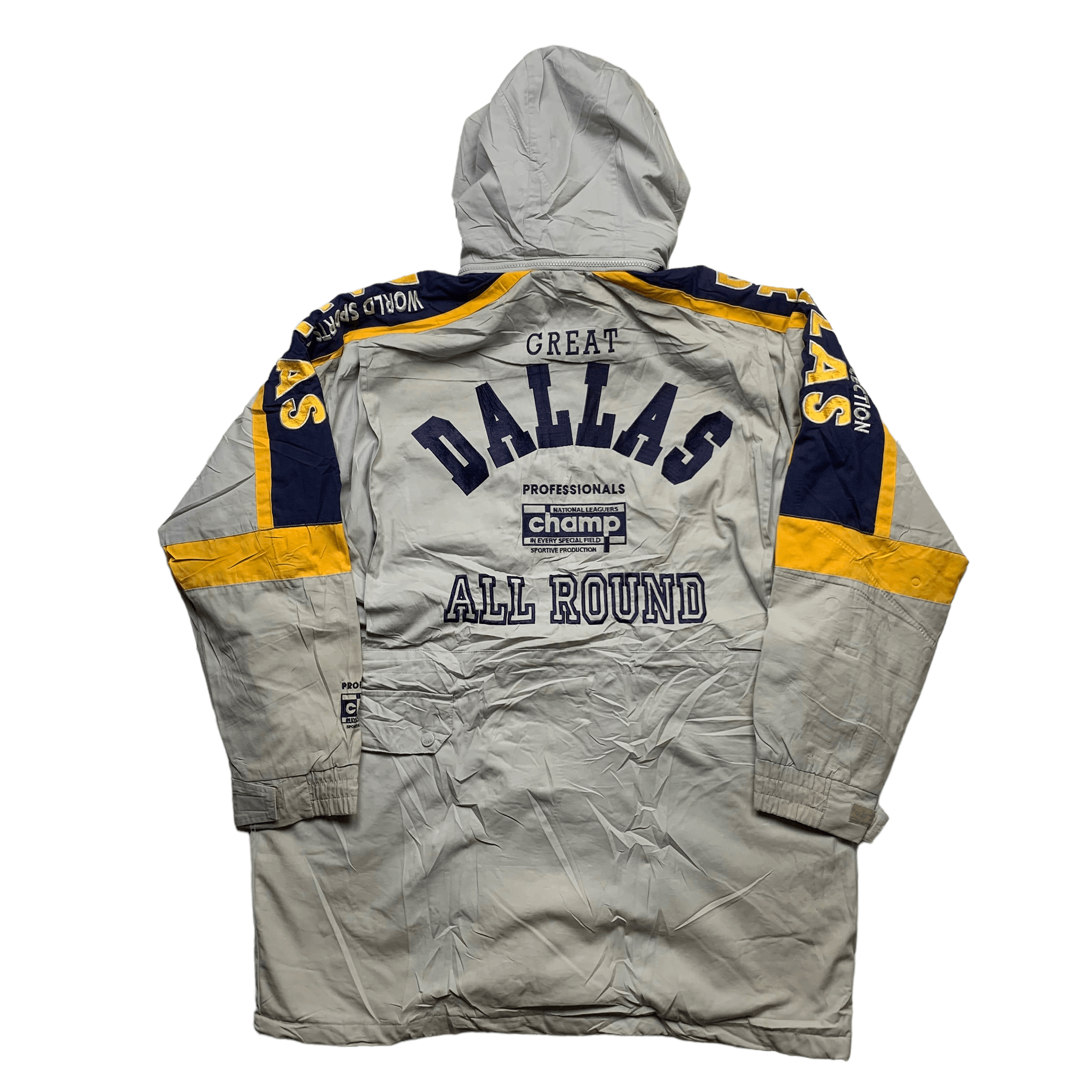 image of Vintage Dallas Champ World Sports Winter Coat Jacket in Grey, Men's (Size Large)