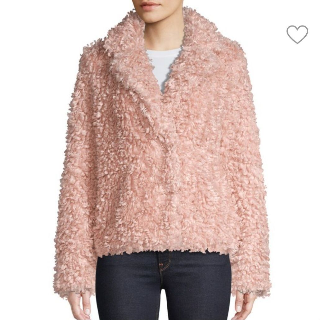 Designer Tahari Teddy Coat M Pink Vegan Faux Fur Curly Textured Jacke Size M / US 6-8 / IT 42-44 - 2 Thumbnail