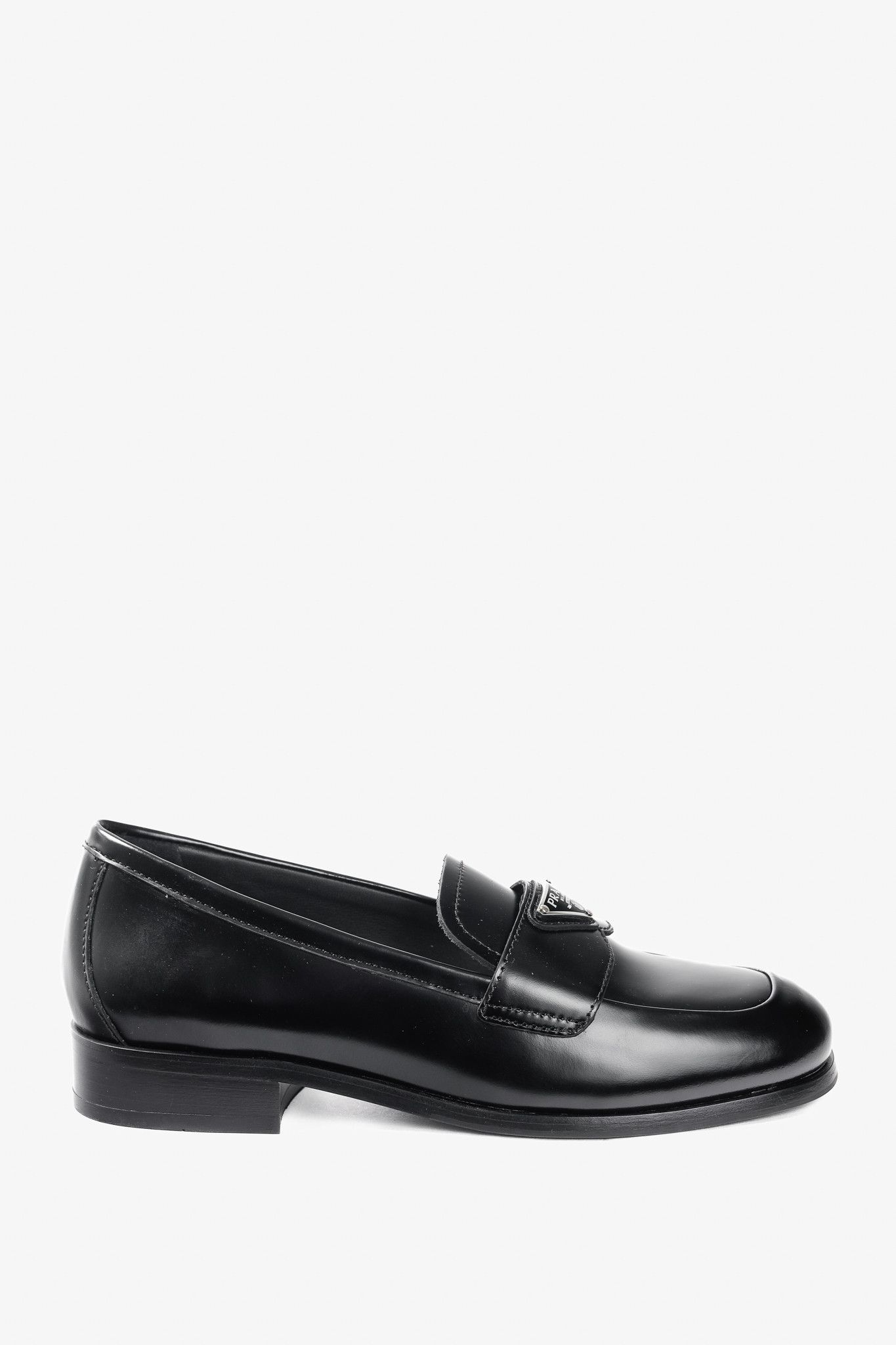 Prada Prada Nero Spazzolato Brushed Leather Logo Loafers Size US 4.5 / IT 34.5 - 2 Thumbnail