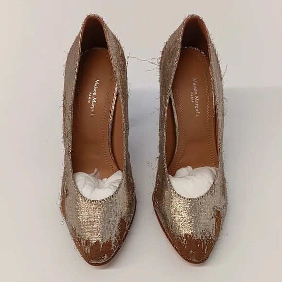 Maison Margiela Maison Margiela Women's Distressed Gold Metallic Pumps -EU39 Size US 9 / IT 39 - 3 Thumbnail