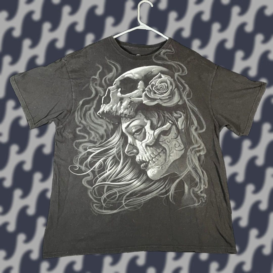 Liquid Blue Liquid Blue Skull Rose Day of the Dead Graphic T Shirt Black XL Adults Mens Regular Cotton Size US XL / EU 56 / 4 - 1 Thumbnail