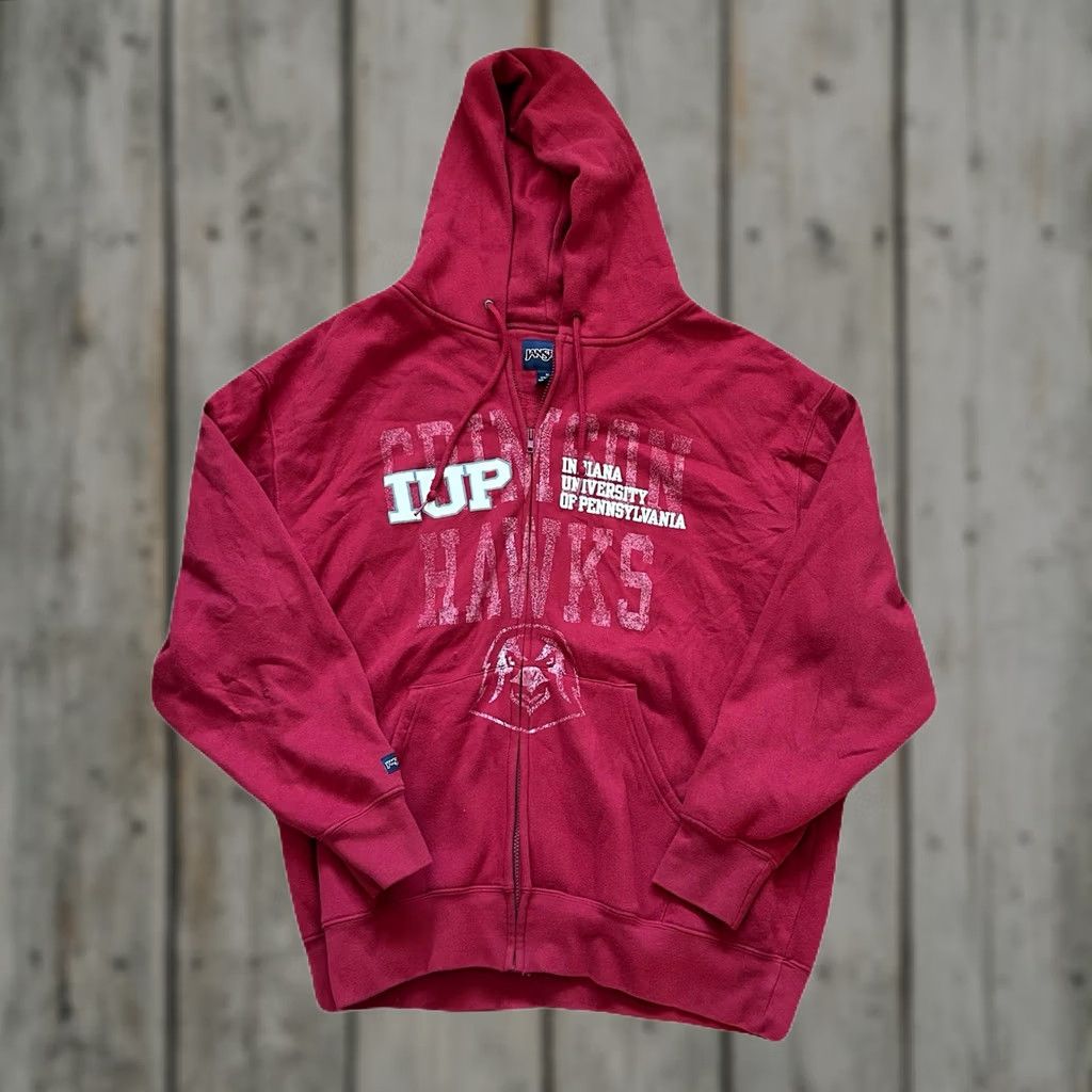 Jansport VINTAGE Jansport Hoodie College Full Zip IUPUI 2000s Y2K XL Red Men Mens XL Size US XL / EU 56 / 4 - 1 Thumbnail