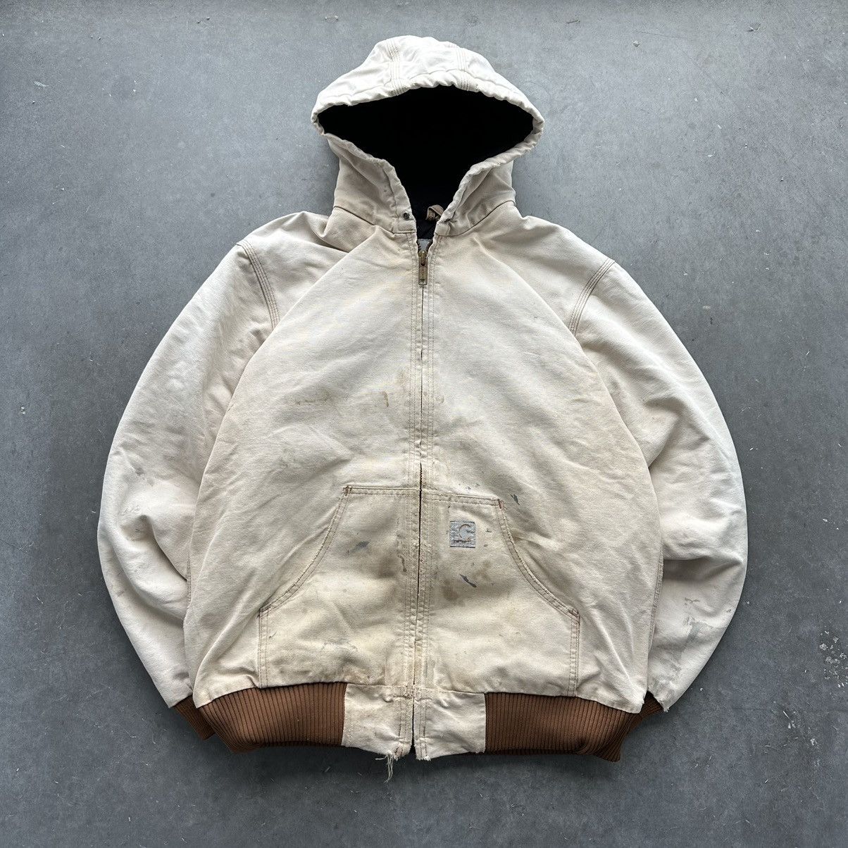 image of Crazy Vintage Carhartt Jacket Faded Distressed Grunge Skater in Cream, Men's (Size Medium)