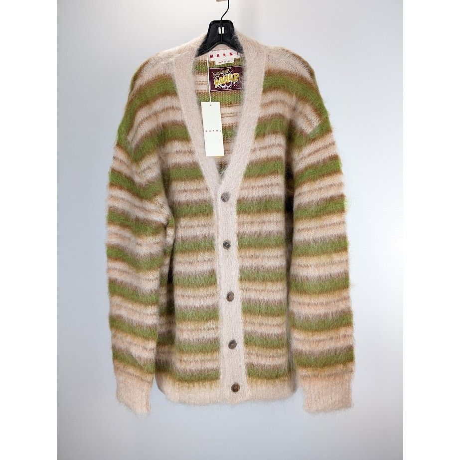 Marni o1rshd1 Iconic Brushed Stripe Cardigan in Light Camel Size US XL / EU 56 / 4 - 1 Thumbnail