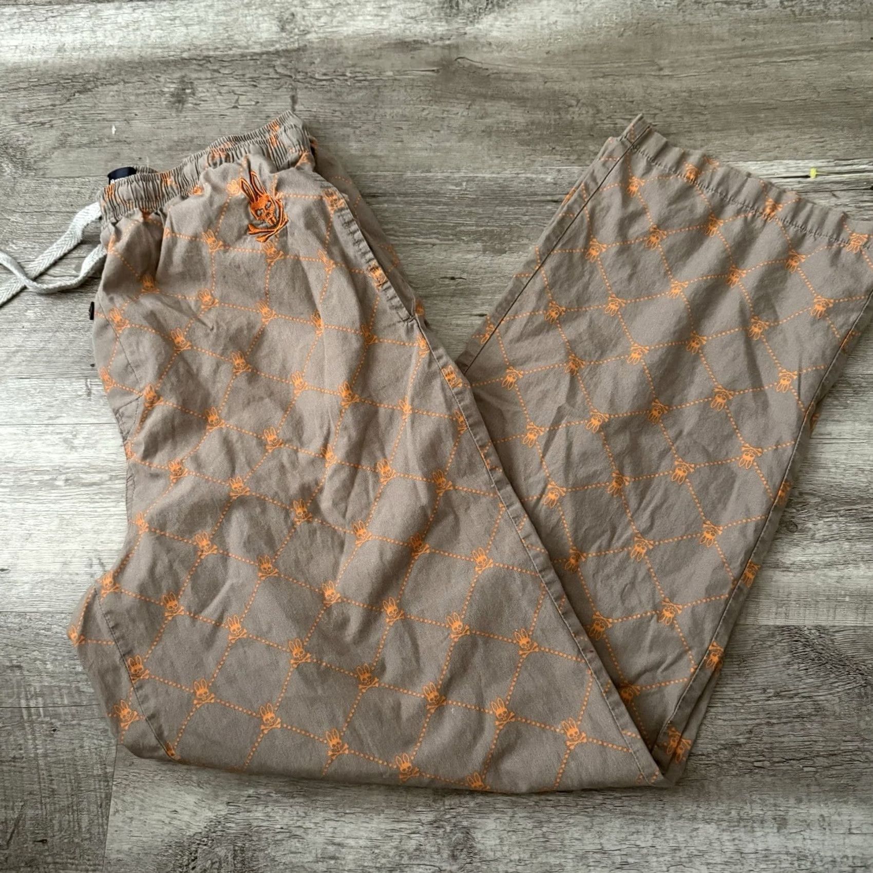 Psycho Bunny Psycho Bunny Pajama Pants Mens Medium Gray All Over Bunny Print Drawstring Pockets Elastic Waist Size US 31 - 5 Thumbnail