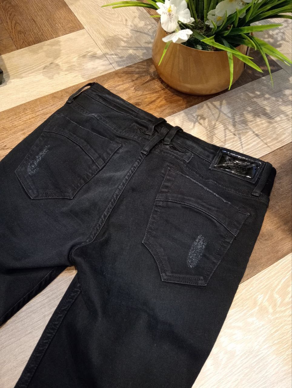 Robins Jeans ROBIN'S JEAN BLACK RIPPED FINISH LACE UP STRETCH SKINNY PANT Size 28" / US 6 / IT 42 - 14 Thumbnail