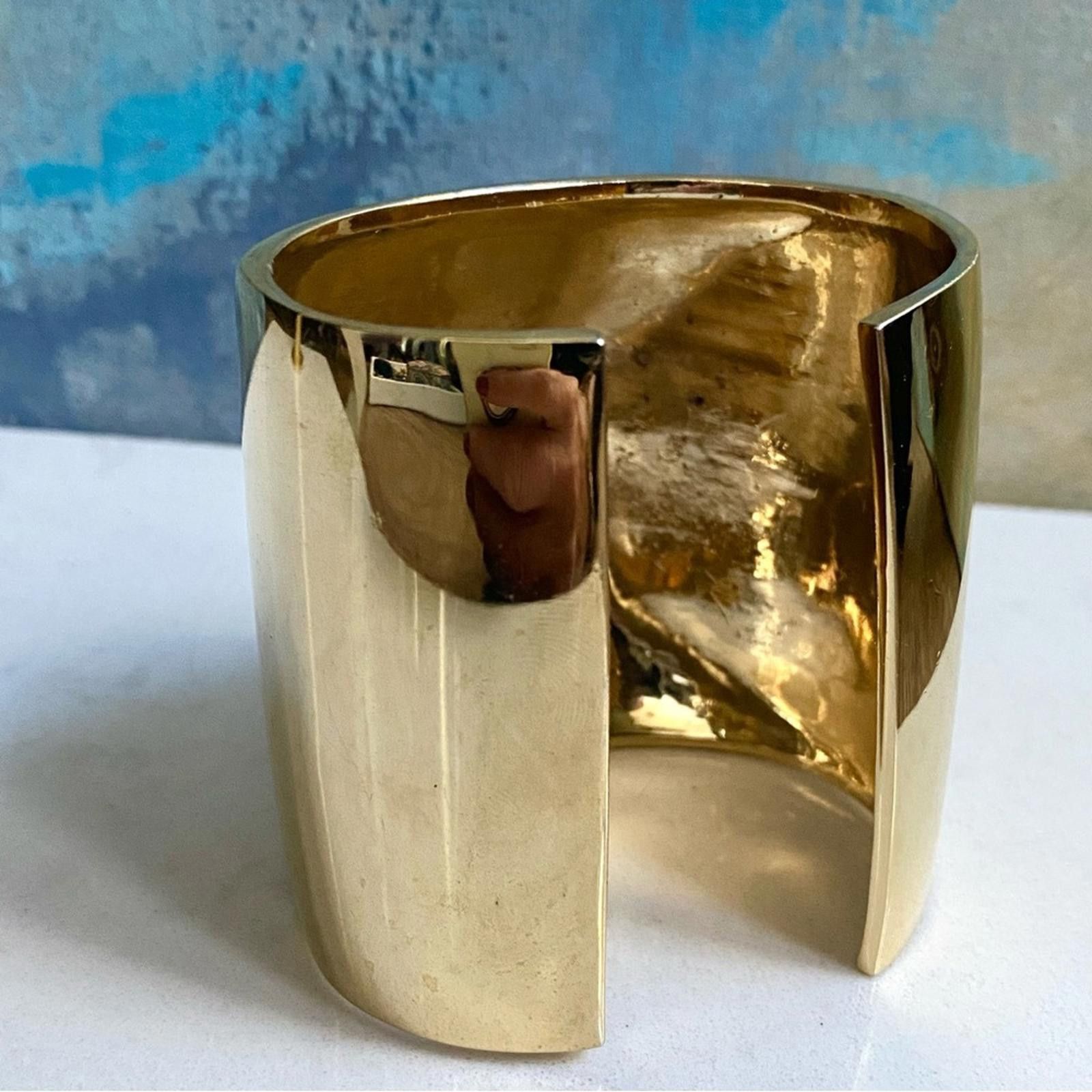 St. John Vintage St John Wide Pyramid Gold Cuff Bracelet 24K Plated Size ONE SIZE - 4 Thumbnail