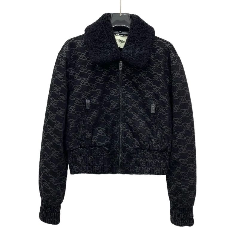 Fendi FENDI Black logo letter full-print cotton fur collar zippe Size XS / US 0-2 / IT 36-38 - 1 Thumbnail