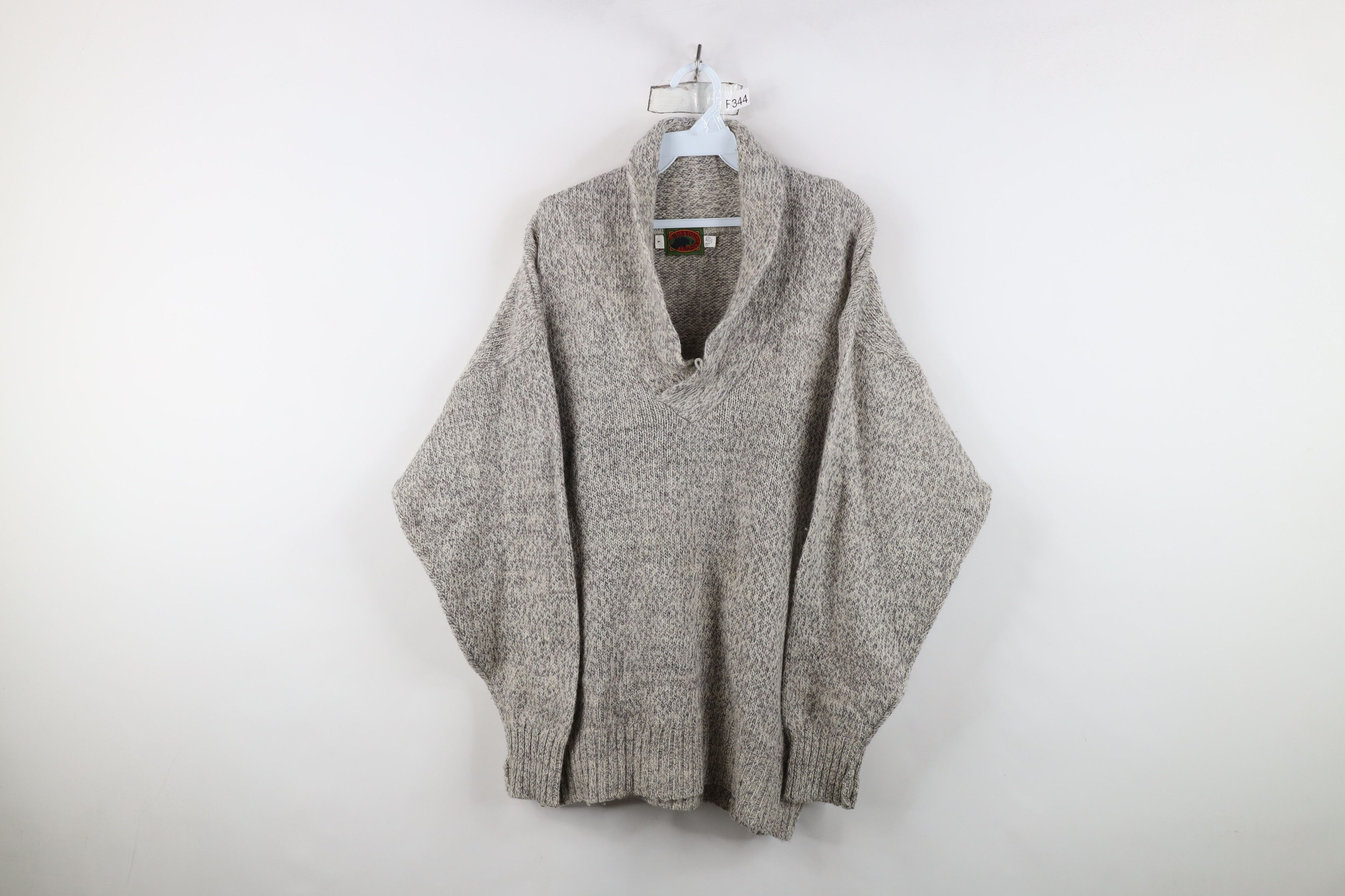 Vintage Vintage 90s Streetwear Blend Knit Shawl Collar Sweater Gray Size US L / EU 52-54 / 3 - 1 Thumbnail