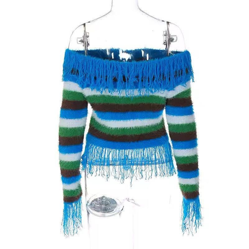 Other Knitwear Striped Design Y2k Off Shoulder Sweater Cardigan Size S / US 4 / IT 40 - 6 Thumbnail