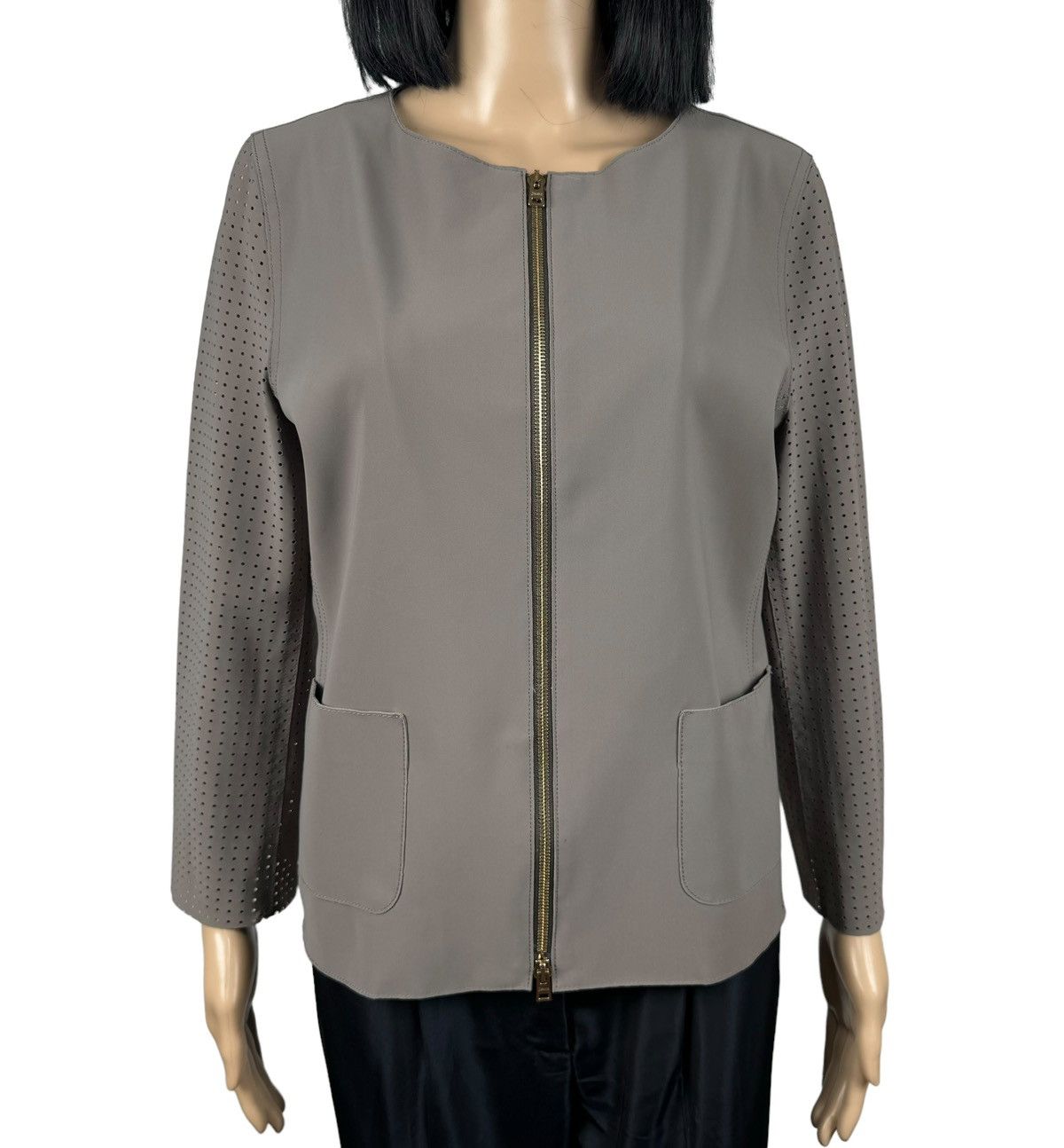 Herno HERNO Round Neck Zip Gray Jacket Perforated Size 46 Size L / US 10 / IT 46 - 3 Thumbnail