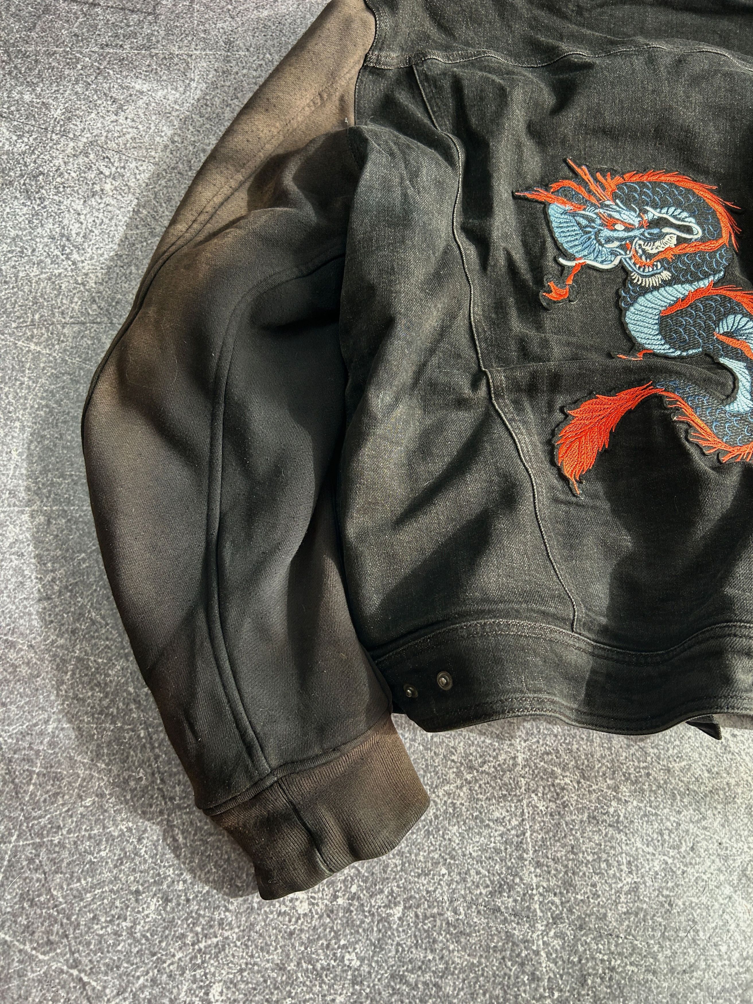 Vintage Dragon Embroidered Denim Jacket Japanese Style Black Size US XL / EU 56 / 4 - 7 Thumbnail