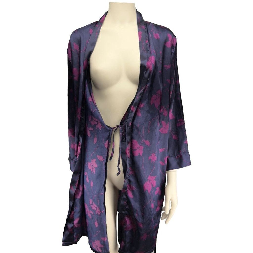 Charles Jeffrey LOVERBOY LVER Satin Purple and Pink Floral Kimono Bathrobe Robe sz S Size ONE SIZE - 4 Thumbnail