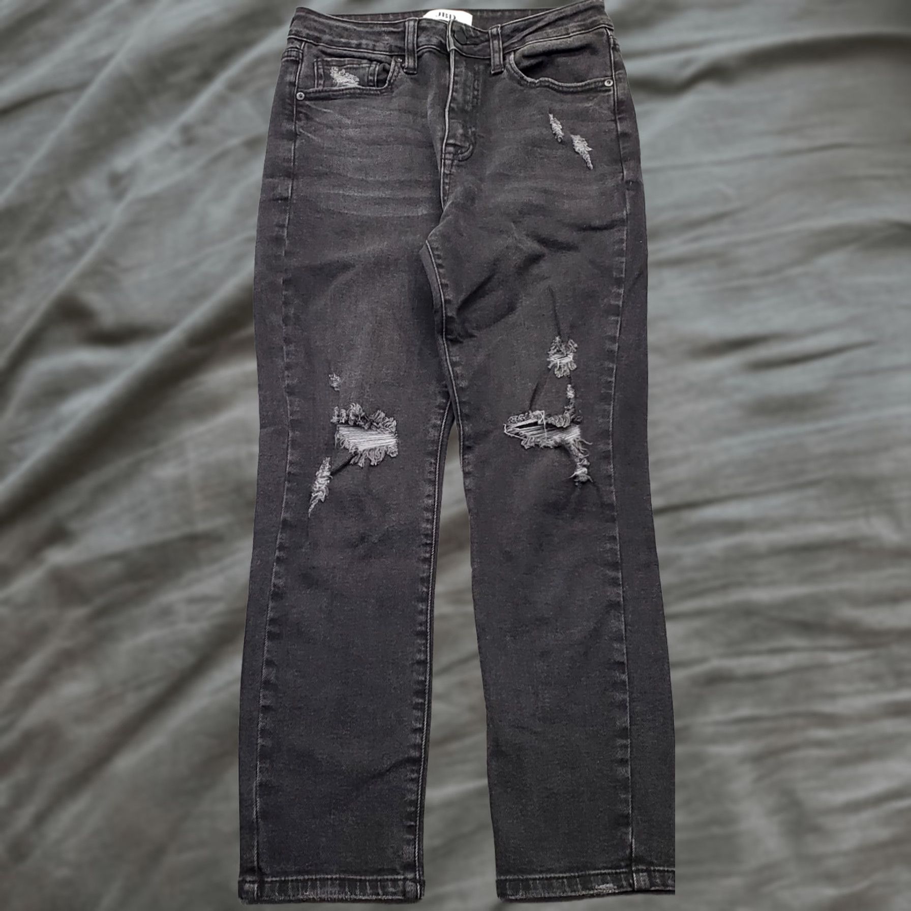 Denime JUST BLACK JBD Jeans Womens 26 Black Distressed Streetwear Straight Leg Jeans WWomens Size 26 Black Distressed Straight Jeans Size 26" / US 2 / IT 38 - 1 Thumbnail