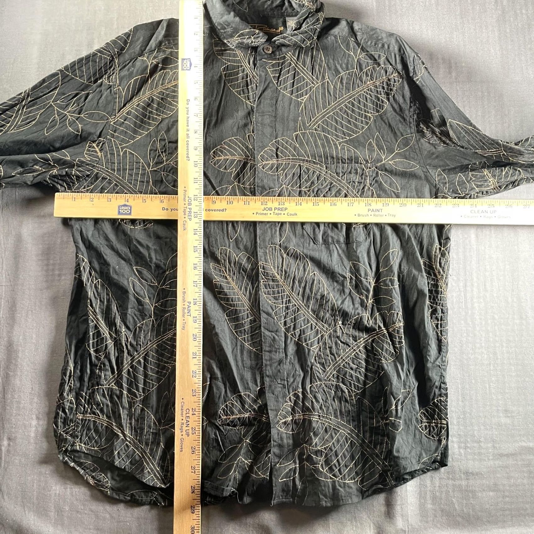 Tori Richard Tori Richard Shirt Mens Large Black Embroidered Leaf Hawaiian Aloha Cotton Size US L / EU 52-54 / 3 - 4 Thumbnail
