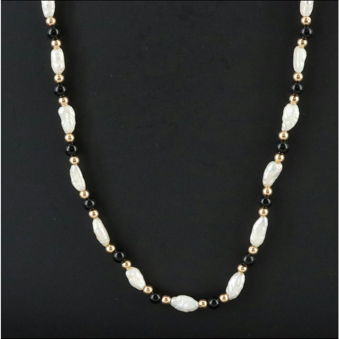 Jewelry 14K Pearl and Black Onyx Necklace Size ONE SIZE - 1 Thumbnail