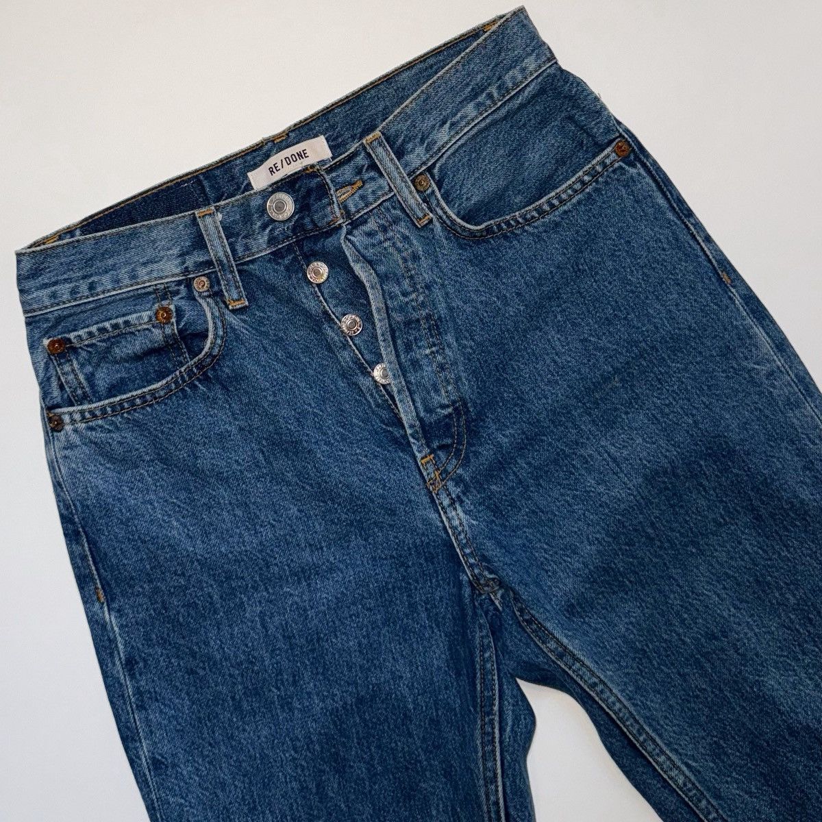 RE/DONE Re/Done Women's High Rise Stove Pipe Straight Leg Blue Jeans Size 26" / US 2 / IT 38 - 6 Thumbnail