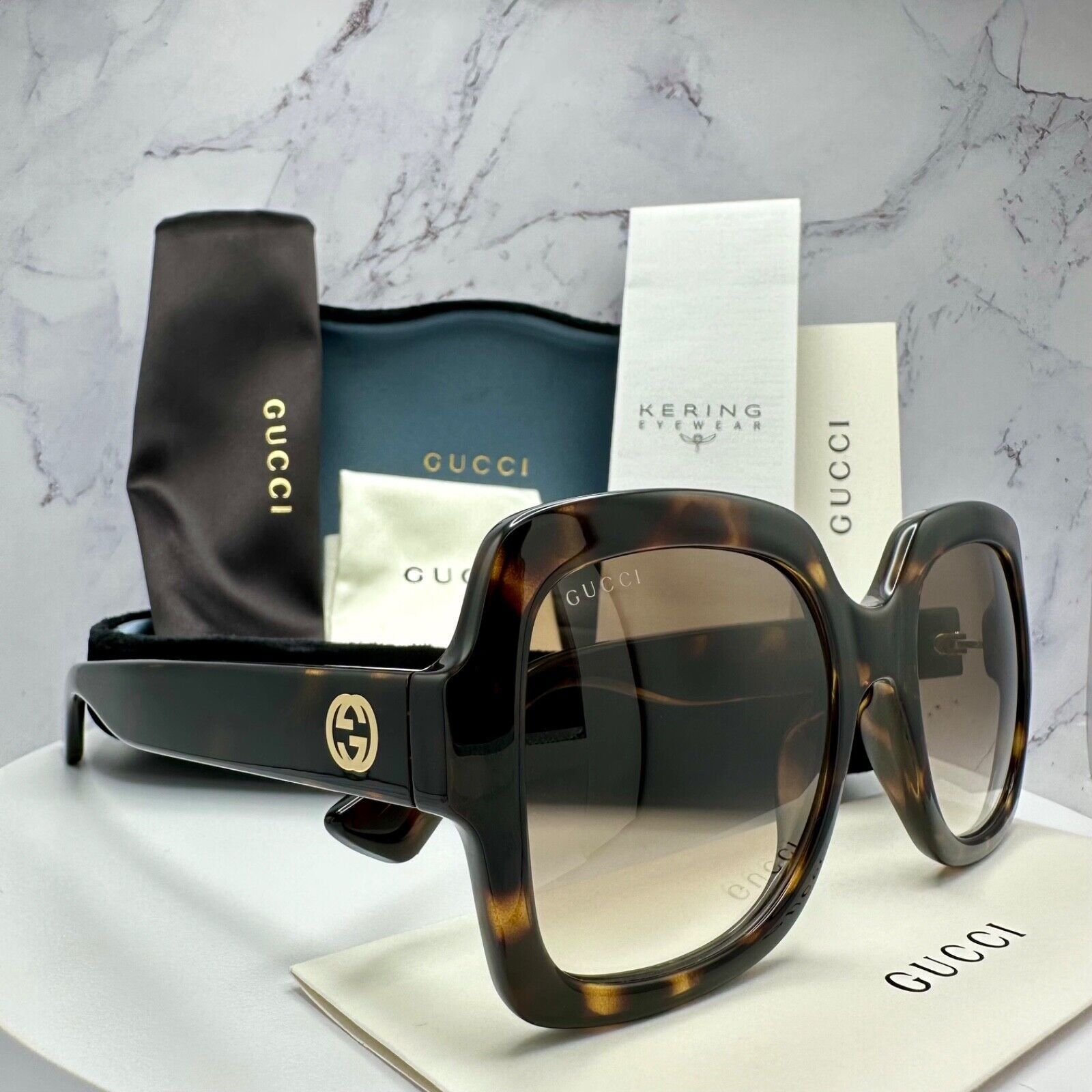 Gucci Gucci Sunglasses Brown Black Tortoise Gold GG Oversized Size ONE SIZE - 1 Thumbnail