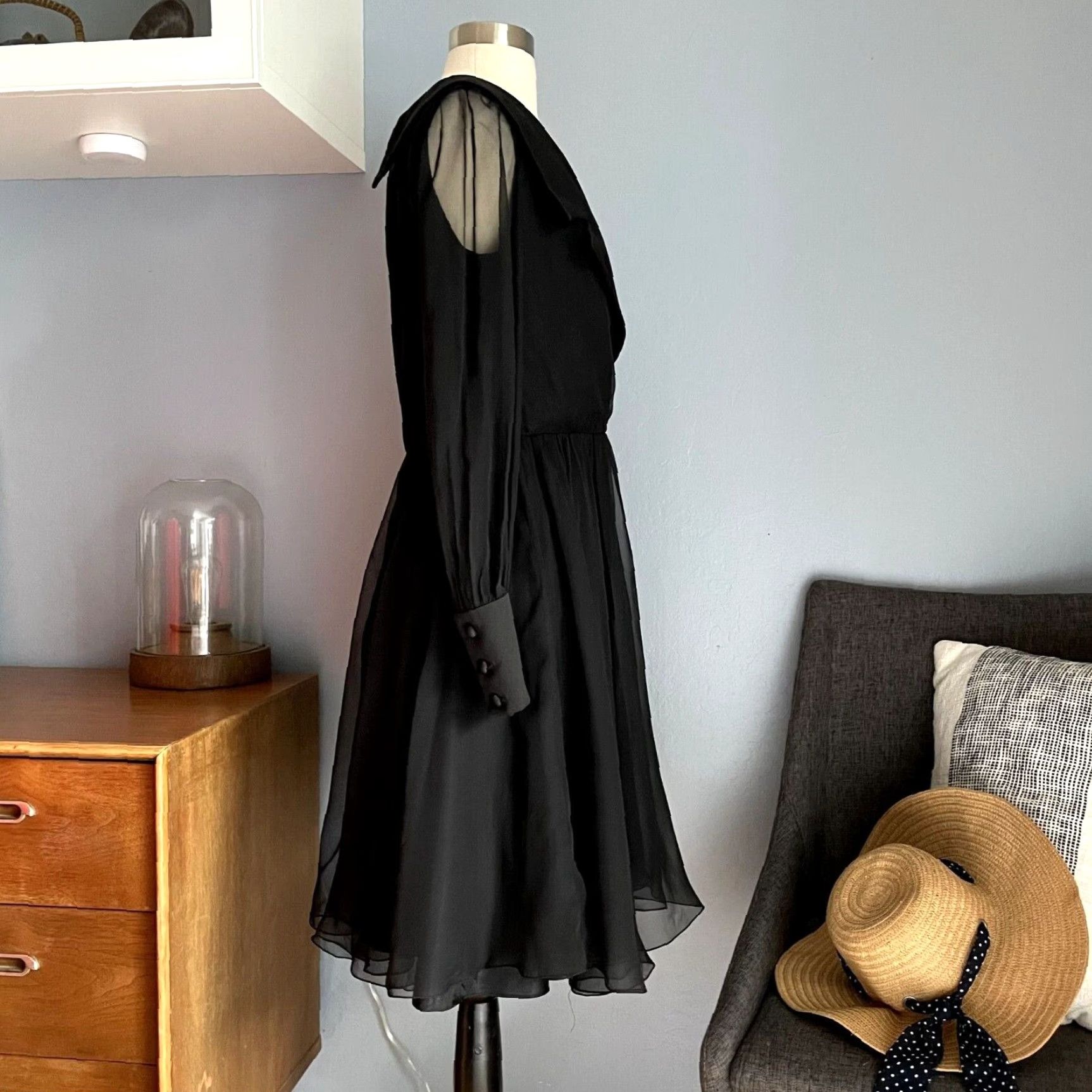 Vintage VINTAGE Coco of California Black Chiffon Dress Cocktail Party 1970s M Black Dress Party Coco of California Womens Size M / US 6-8 / IT 42-44 - 3 Thumbnail