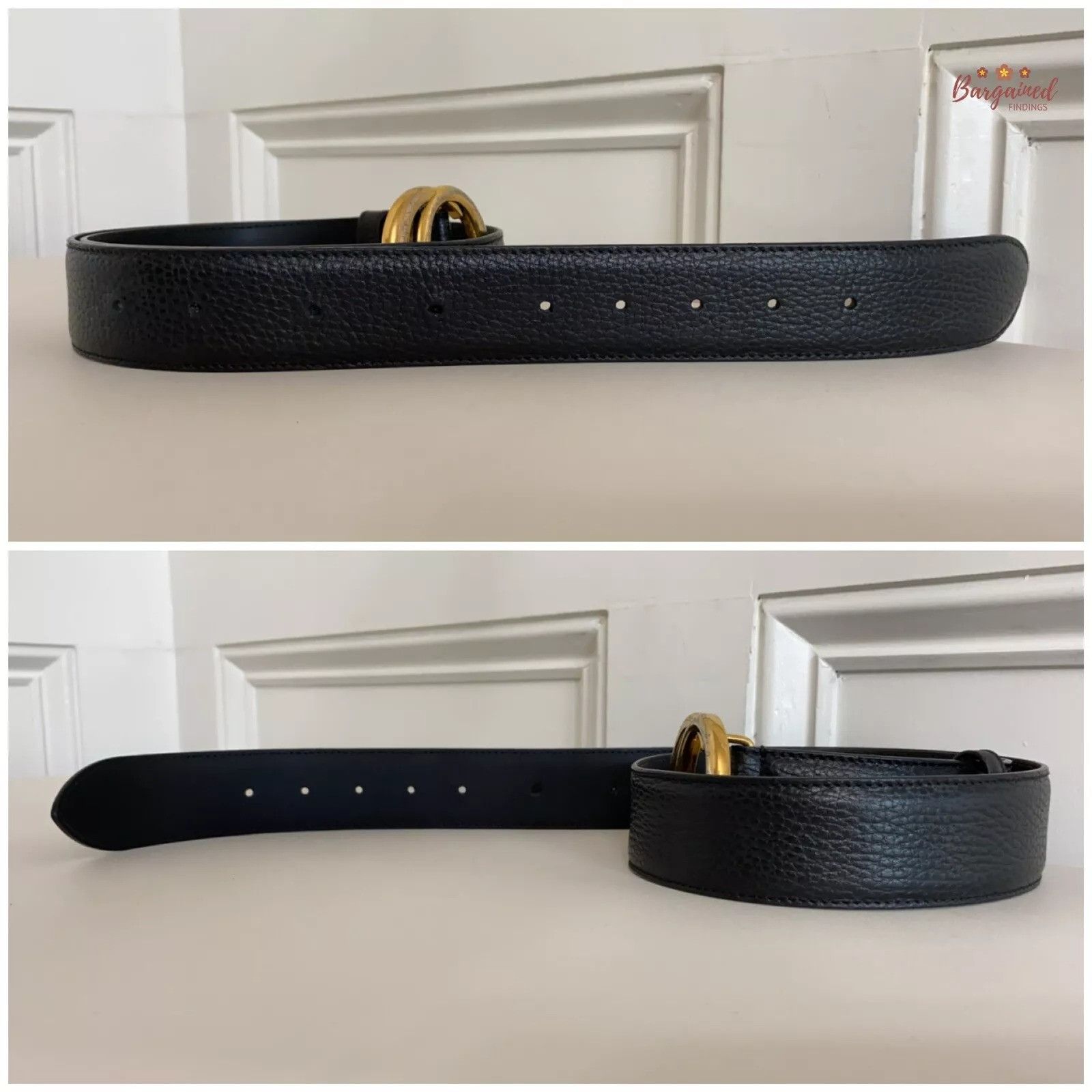 Gucci Gucci Black Pebbled Leather Gold Interlocking G Buckle Belt Size 34 - 5 Thumbnail