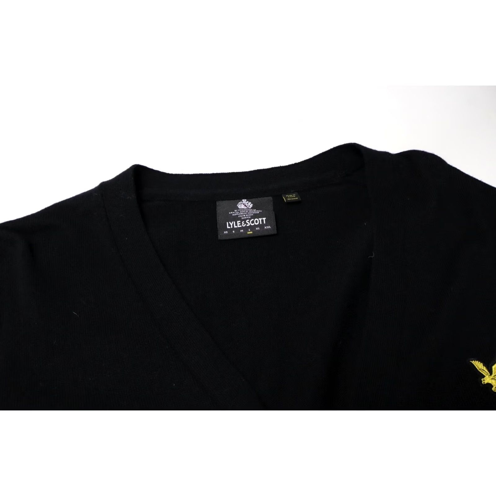 Lyle & Scott LYLE & SCOTT Jumper Cardigan V-Neck Wool Blend Black Large Mens Size US L / EU 52-54 / 3 - 4 Thumbnail