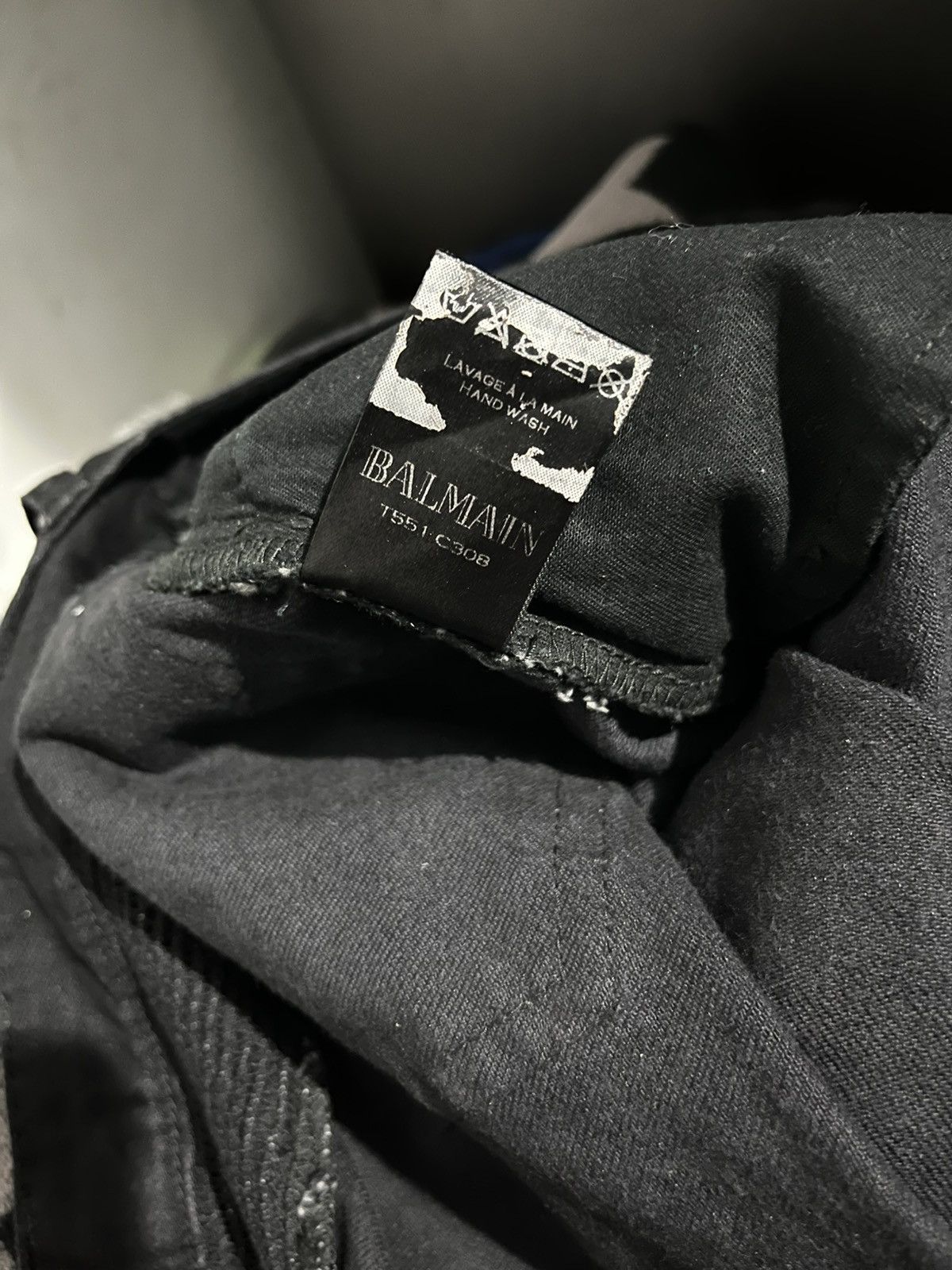 Balmain Christophe Decarnin black waxed distressed biker jeans Size US 31 - 10 Thumbnail