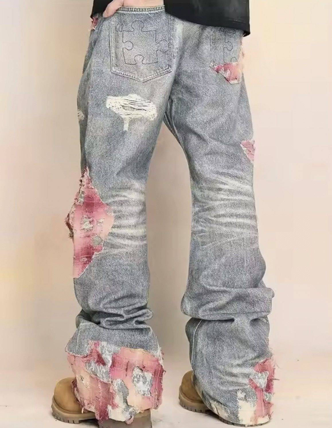 Jean Kitagawa x Haya Patchwork Embroidery Baggy Denim Jeans Size US 33 - 5 Thumbnail