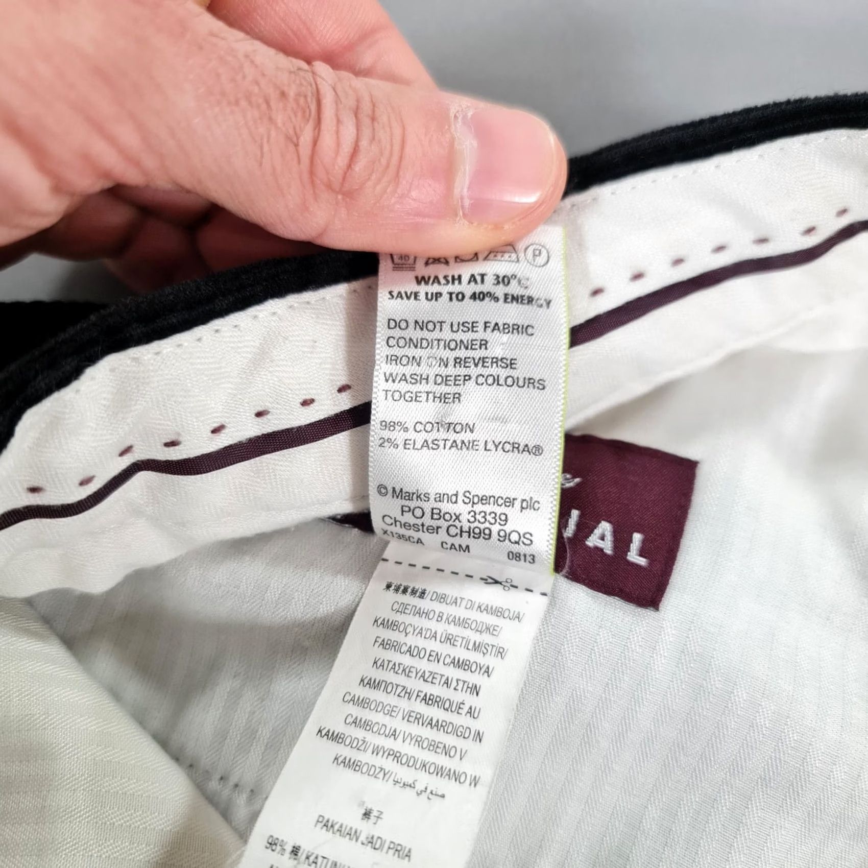 Marks & Spencer M&S Sartorial Mens Trousers Black W38 L31 Corduroy Pants Casual Chino Flat Front Button Zip Pockets Regular Mens Size US 38 / EU 54 - 5 Thumbnail