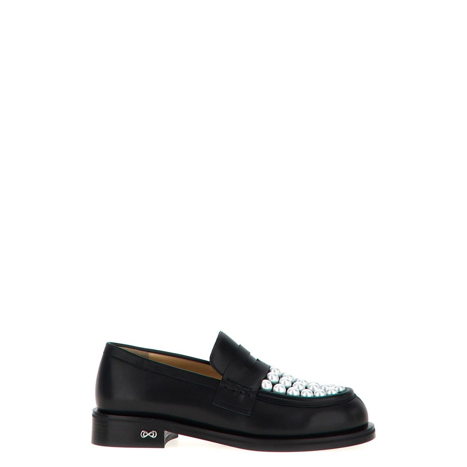 MACH & MACH Sirene White/Black Pearl Contrast Leather Loafer